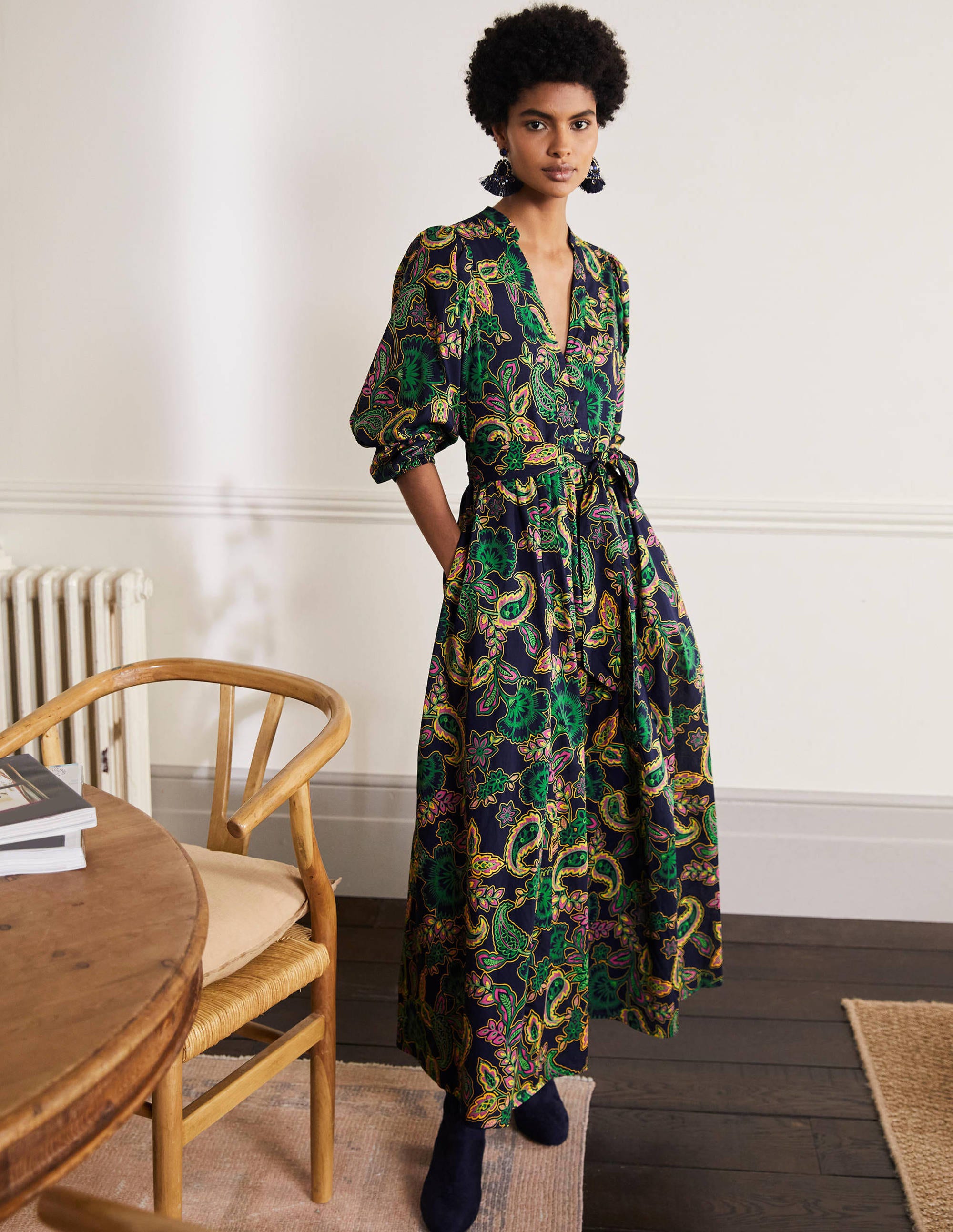 Robe longue Amelia en coton NVY Femme Boden, Navy