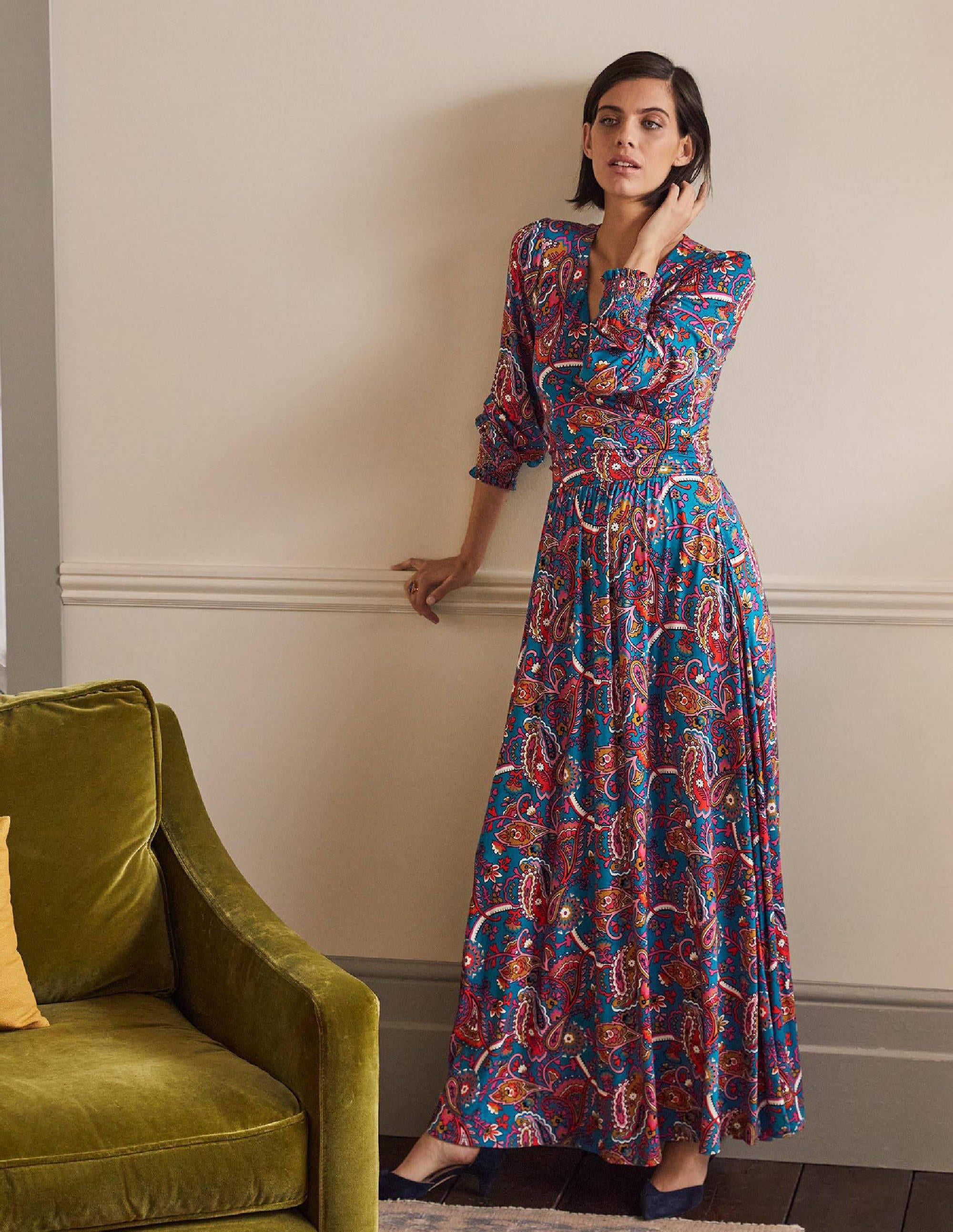 Robe portefeuille longue en jersey BLU Femme Boden, Blue