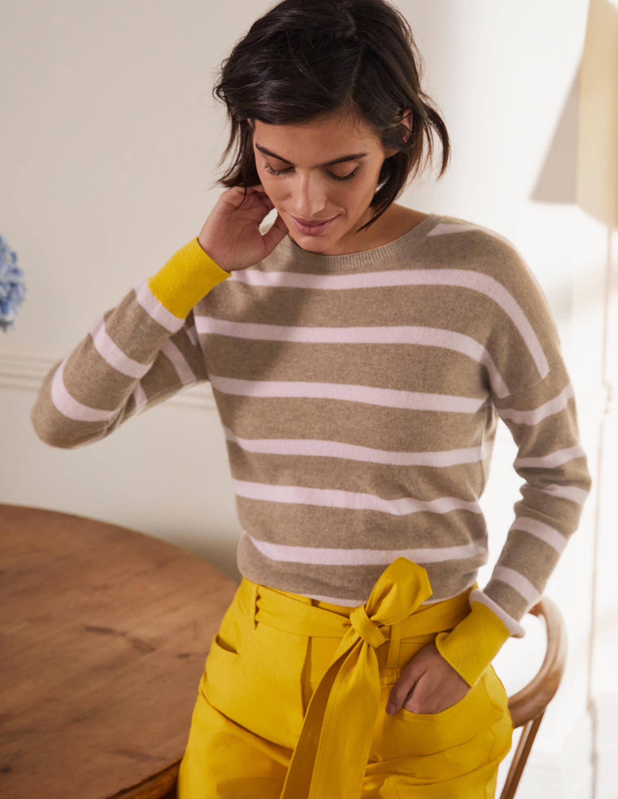 Pull Chatham rayé en cachemire NEU Femme Boden, Brown