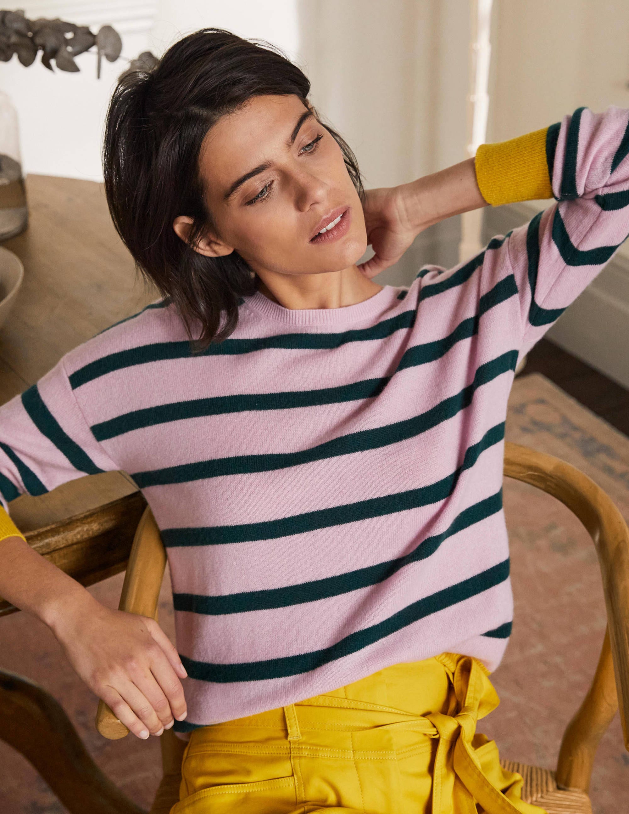 Pull Chatham rayé en cachemire ROS Femme Boden, Pink