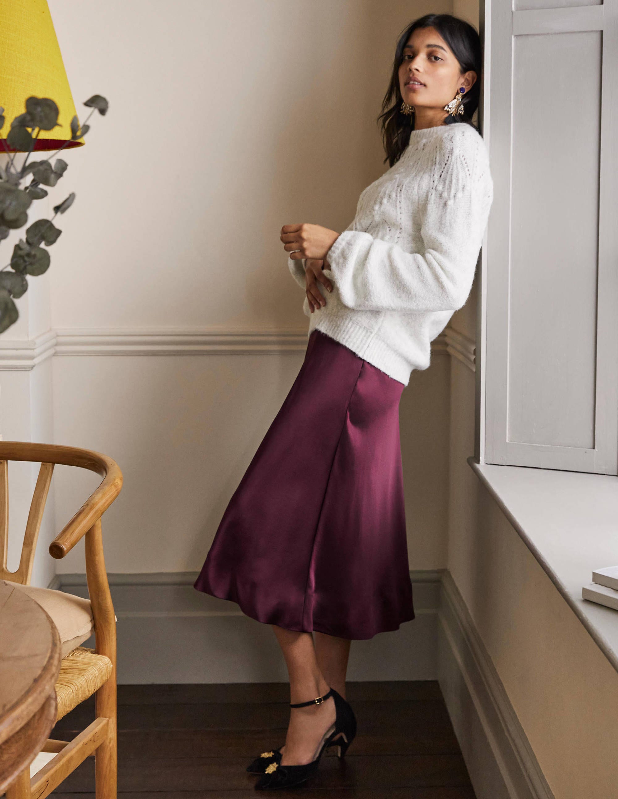 Jupe midi à surpiqûres PUR Femme Boden, Brown