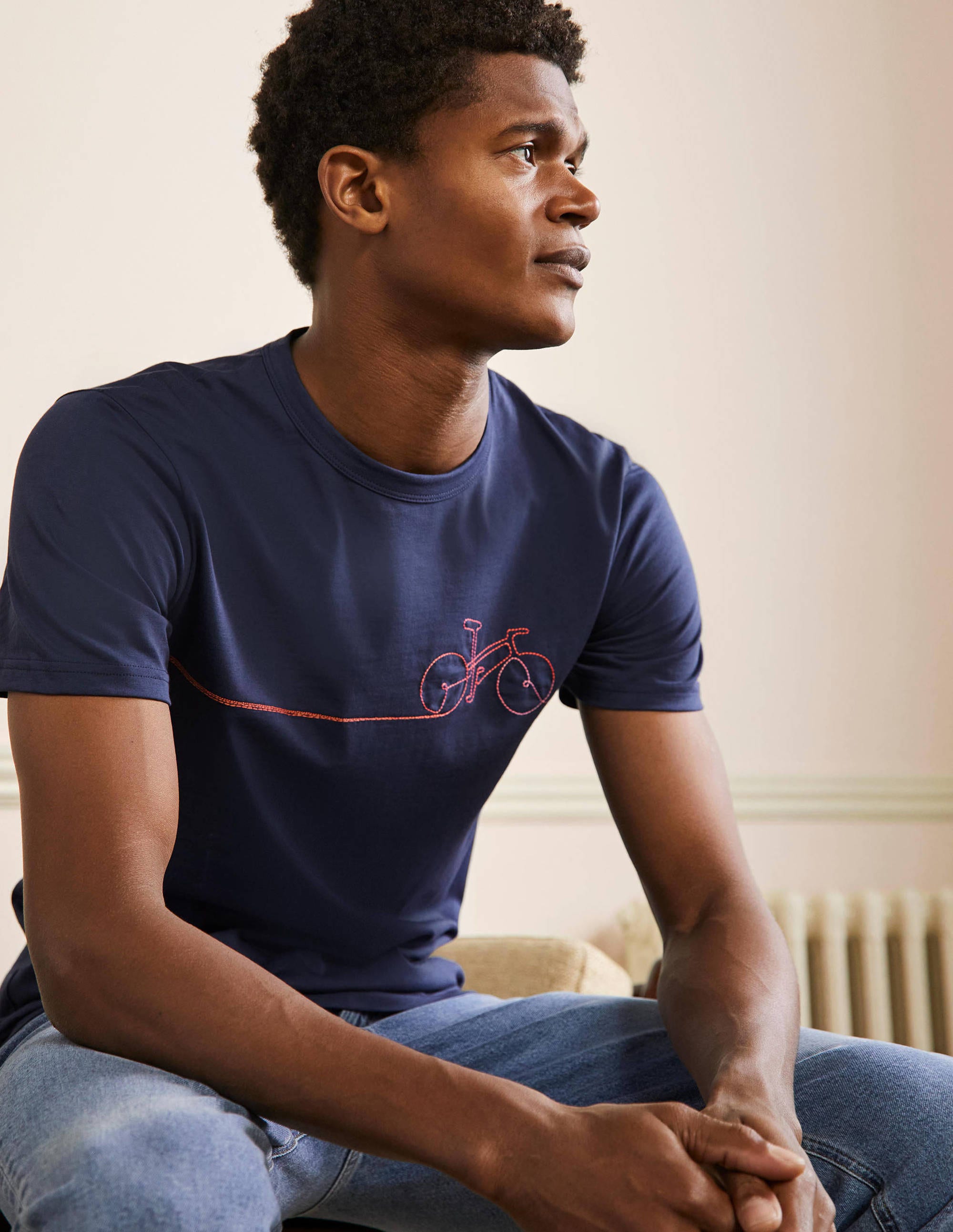 T-shirt Kingston DNV Homme Boden, Navy Embroidered Bike