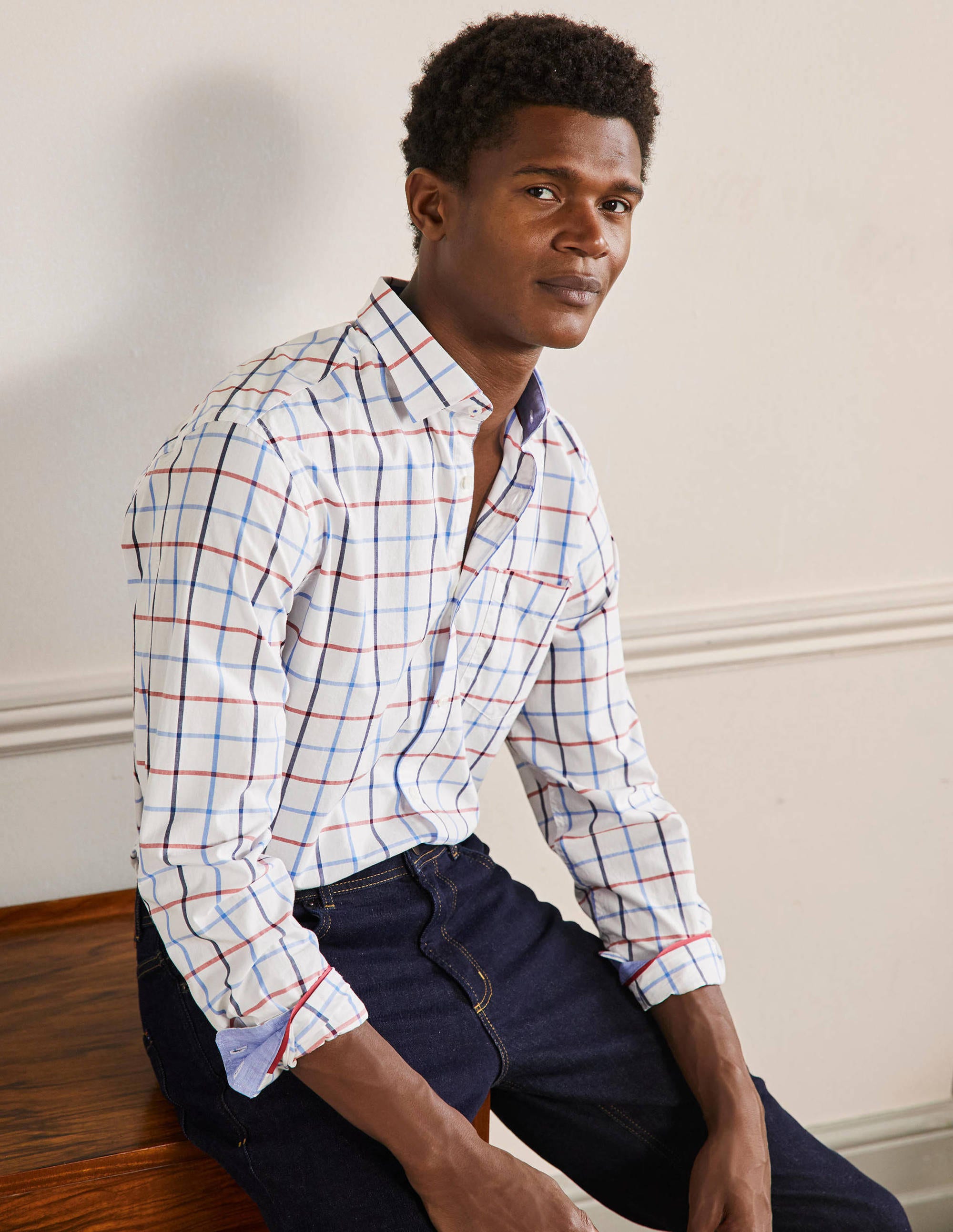 Chemise en popeline avec col découpé ECR Homme Boden, White