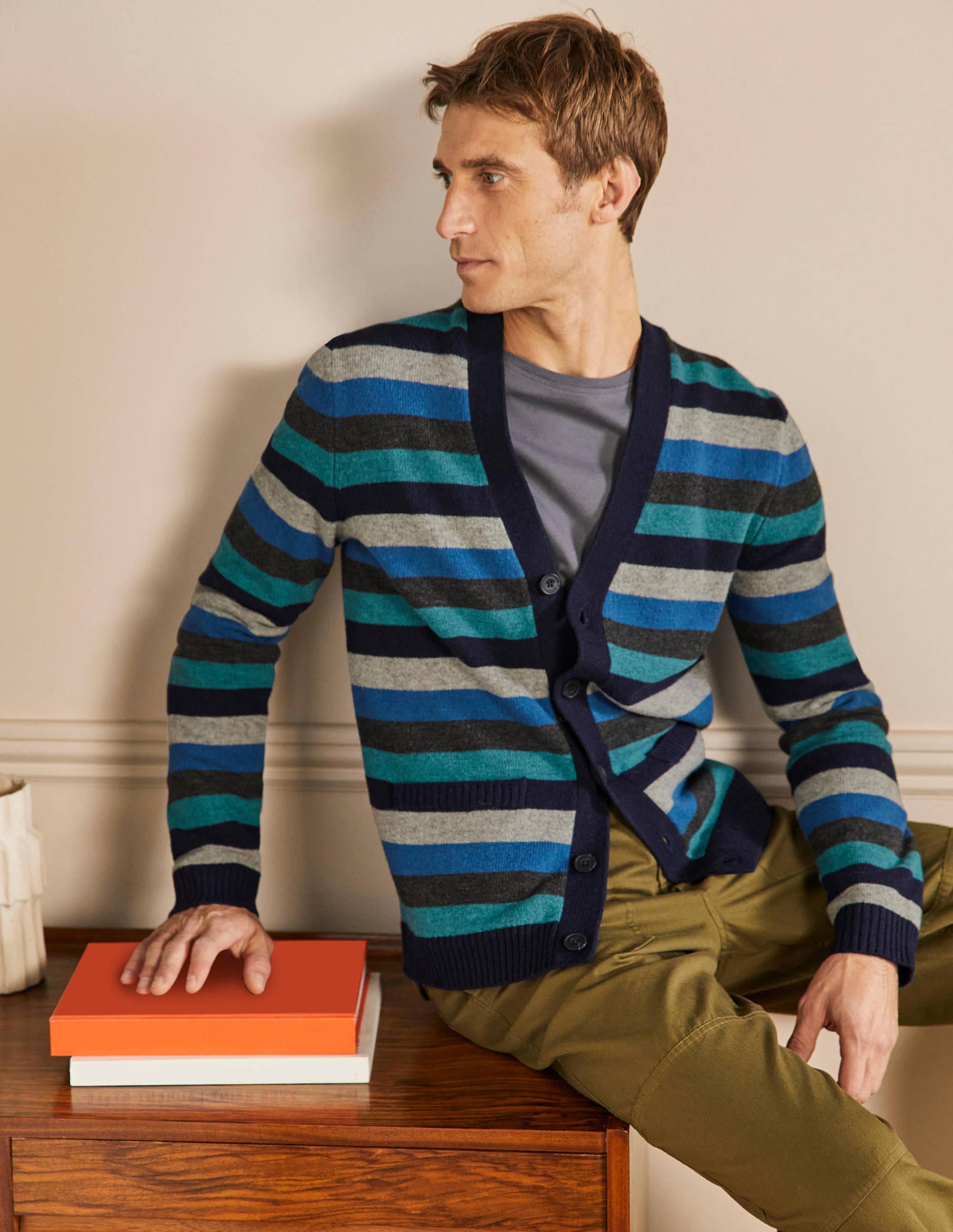 Gilet rayé en laine d'agneau STP Homme Boden, Multi