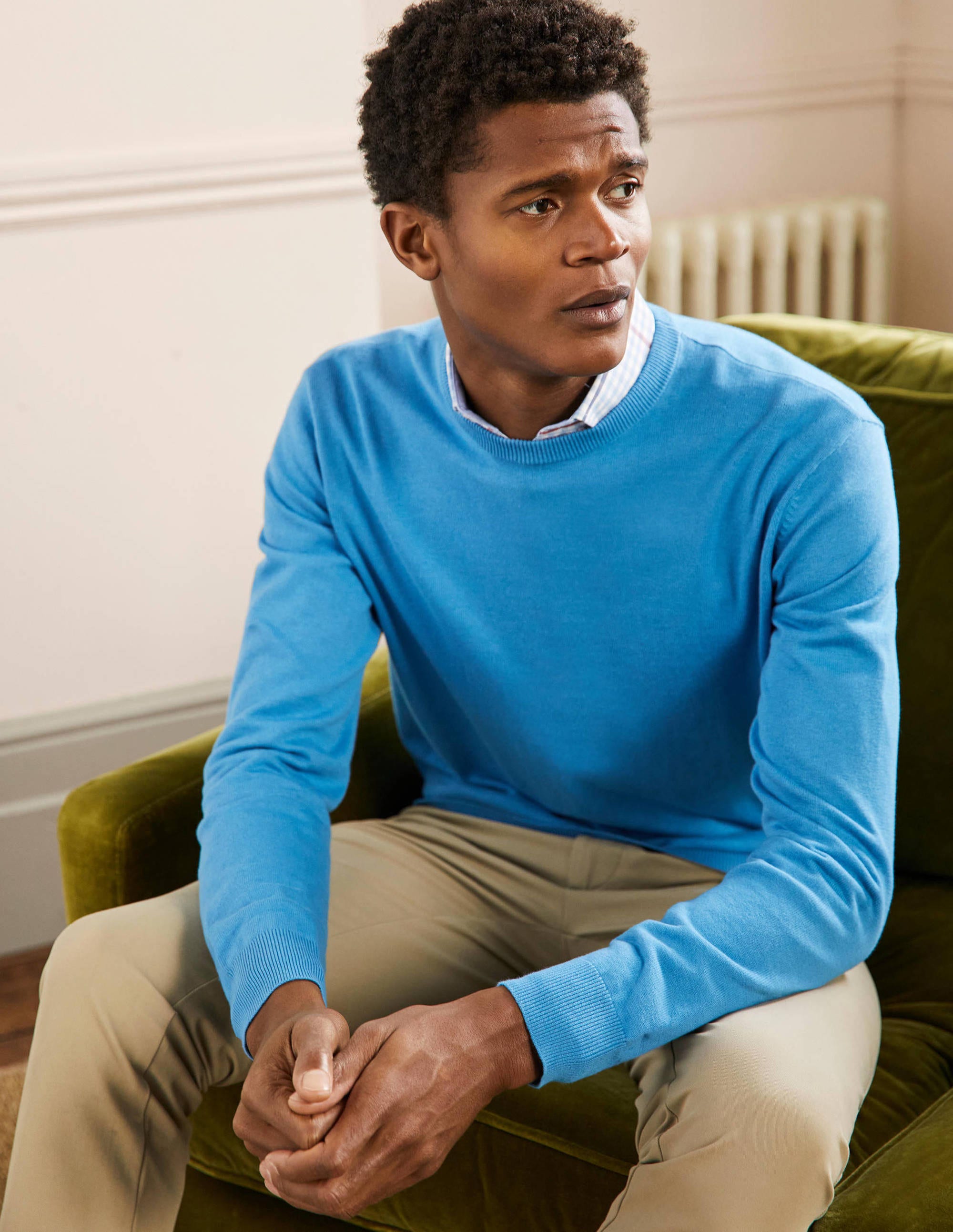 Pull col rond en coton MBL Homme Boden, Blue