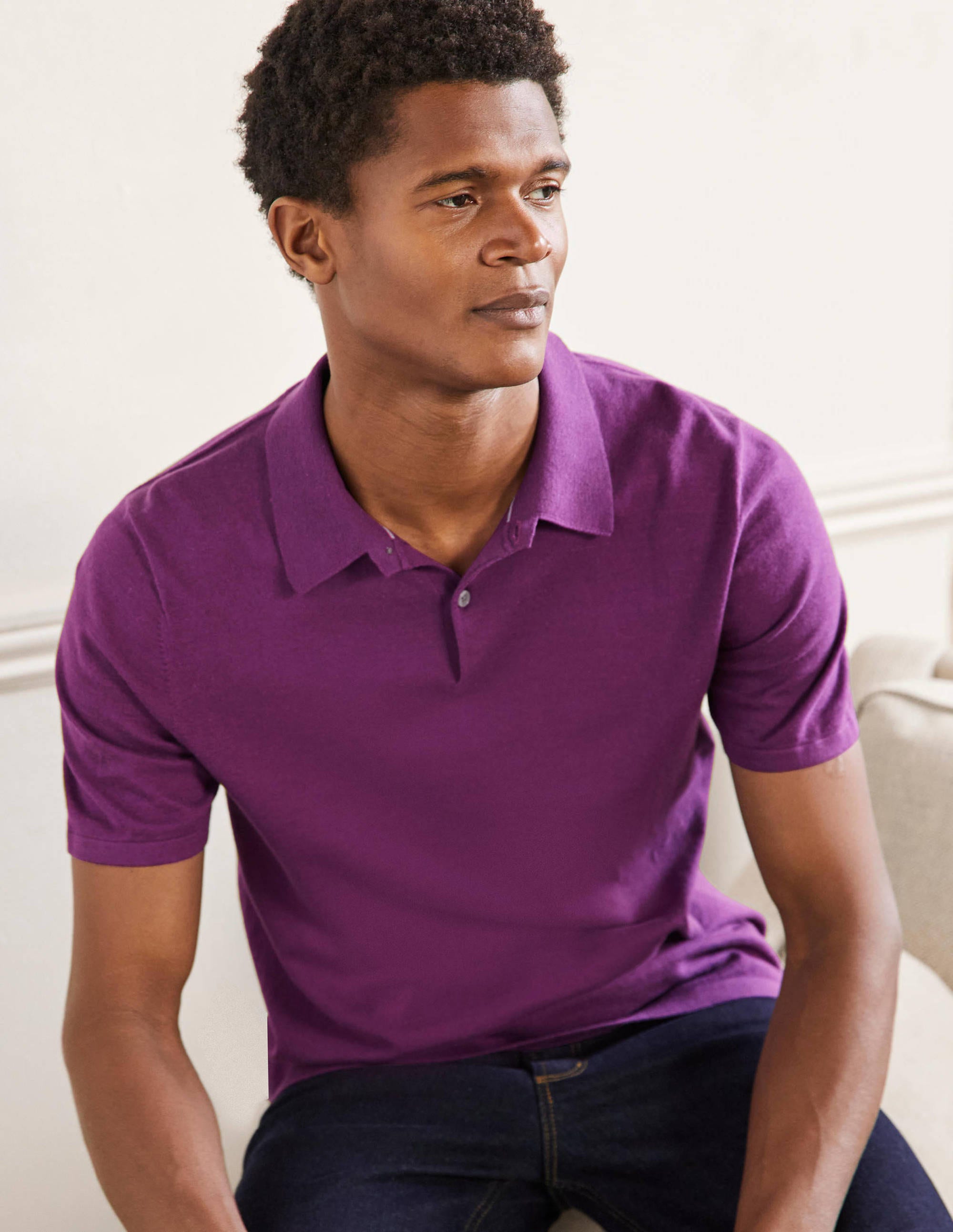 Polo Finsbury en maille PUR Homme Boden, Purple