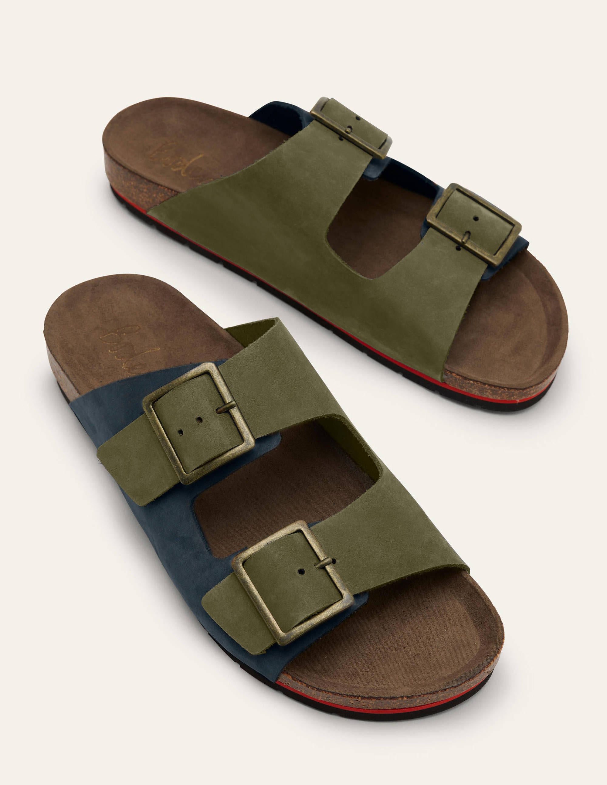 Sandales en cuir à deux brides GRN Homme Boden, Olive