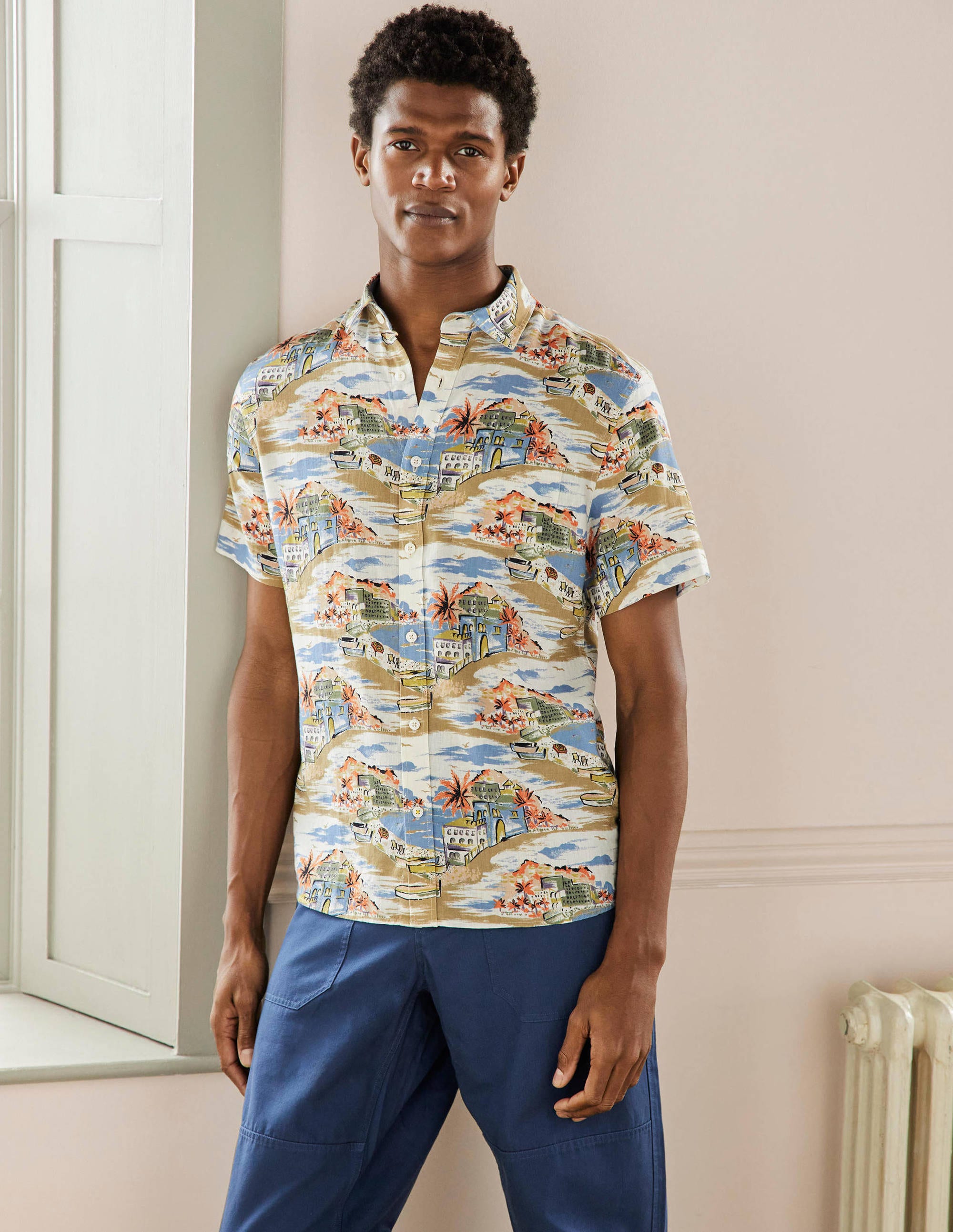 Chemise originale en lin et coton MLT Homme Boden, Coastal View