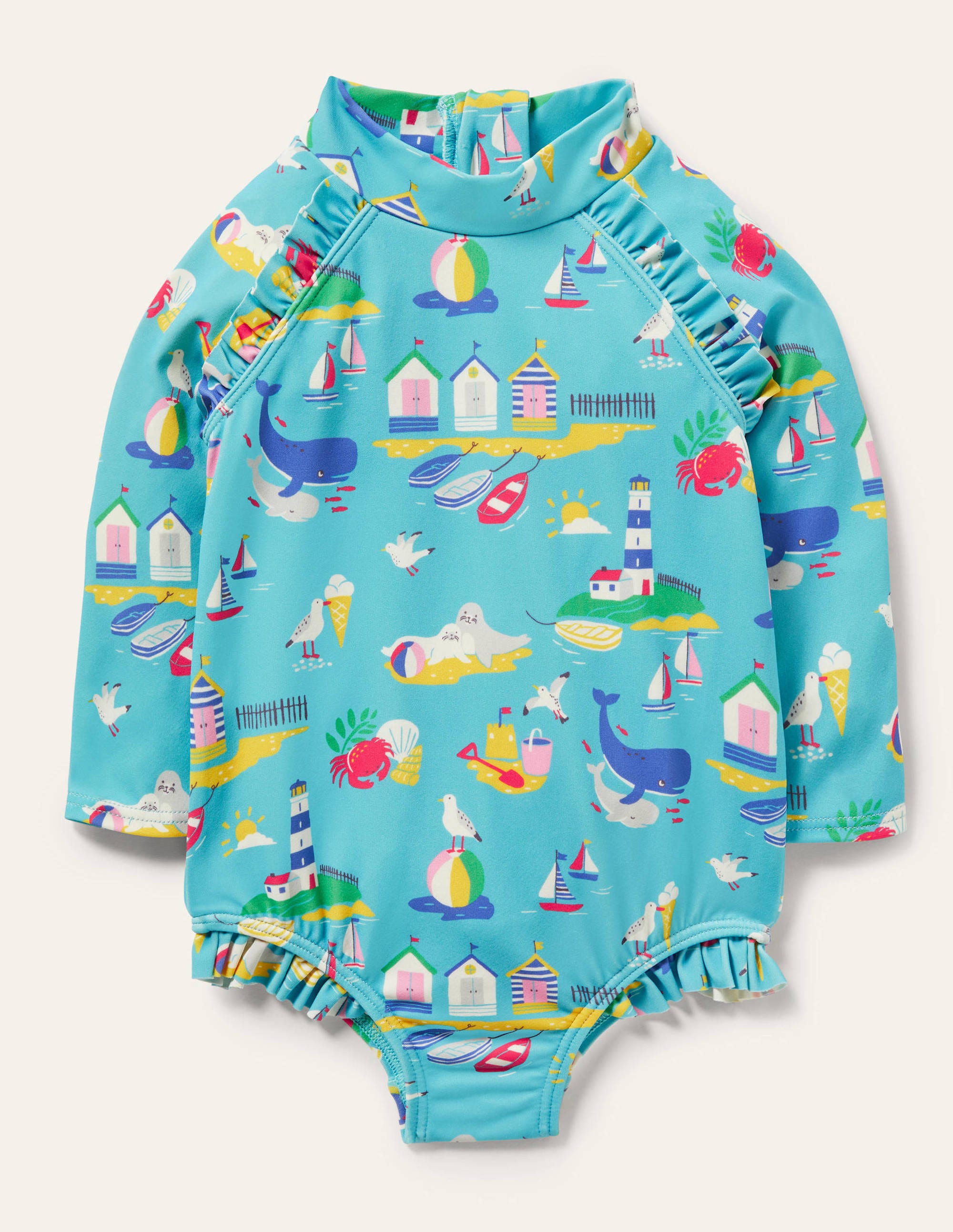 Maillot de bain manches longues volanté BLU Bébé Boden, Blue