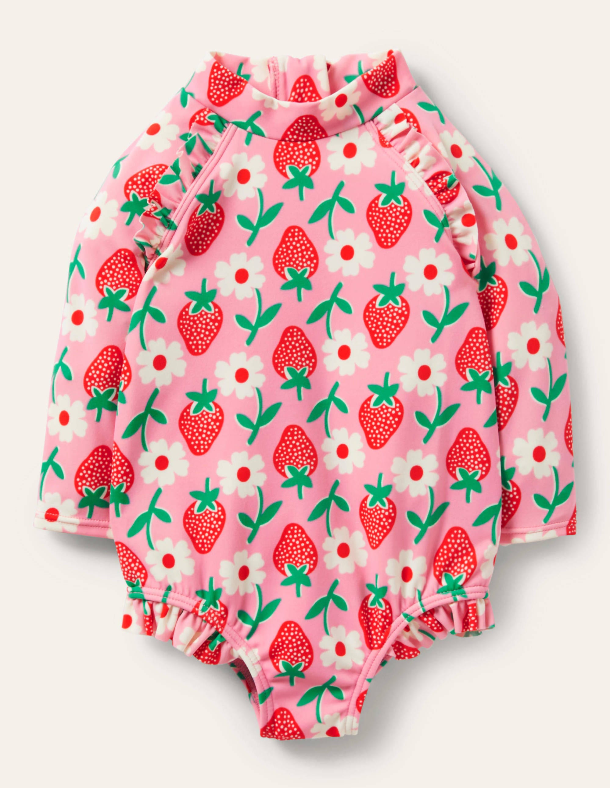 Maillot de bain manches longues volanté PNK Bébé Boden, Pink