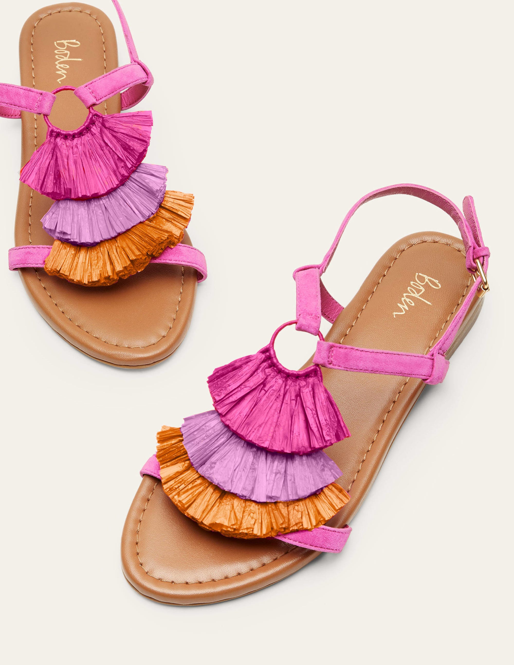 Sandales plates Sarah à franges NPK Femme Boden, Pink