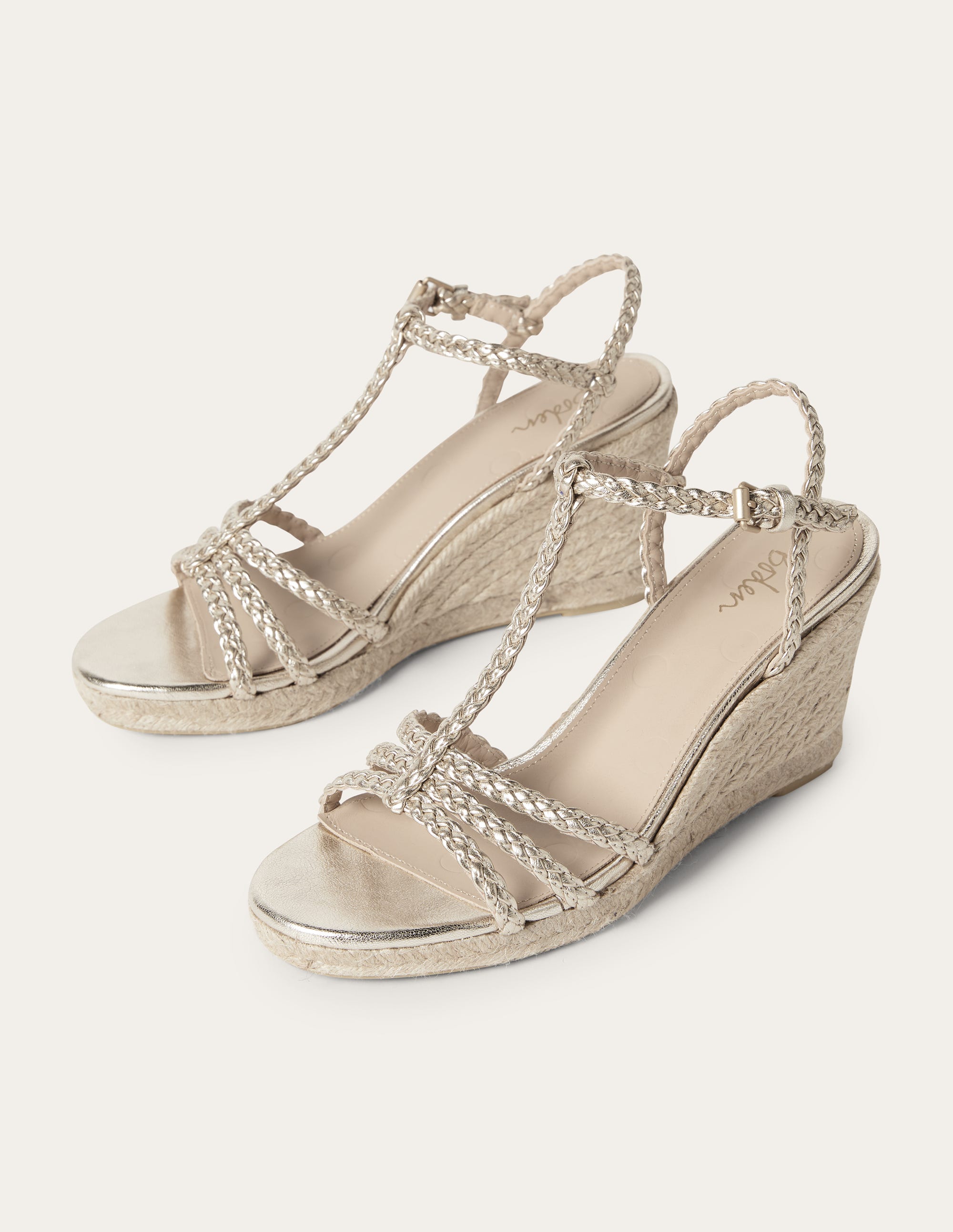 Compensées tressées façon espadrilles GOL Femme Boden, Gold