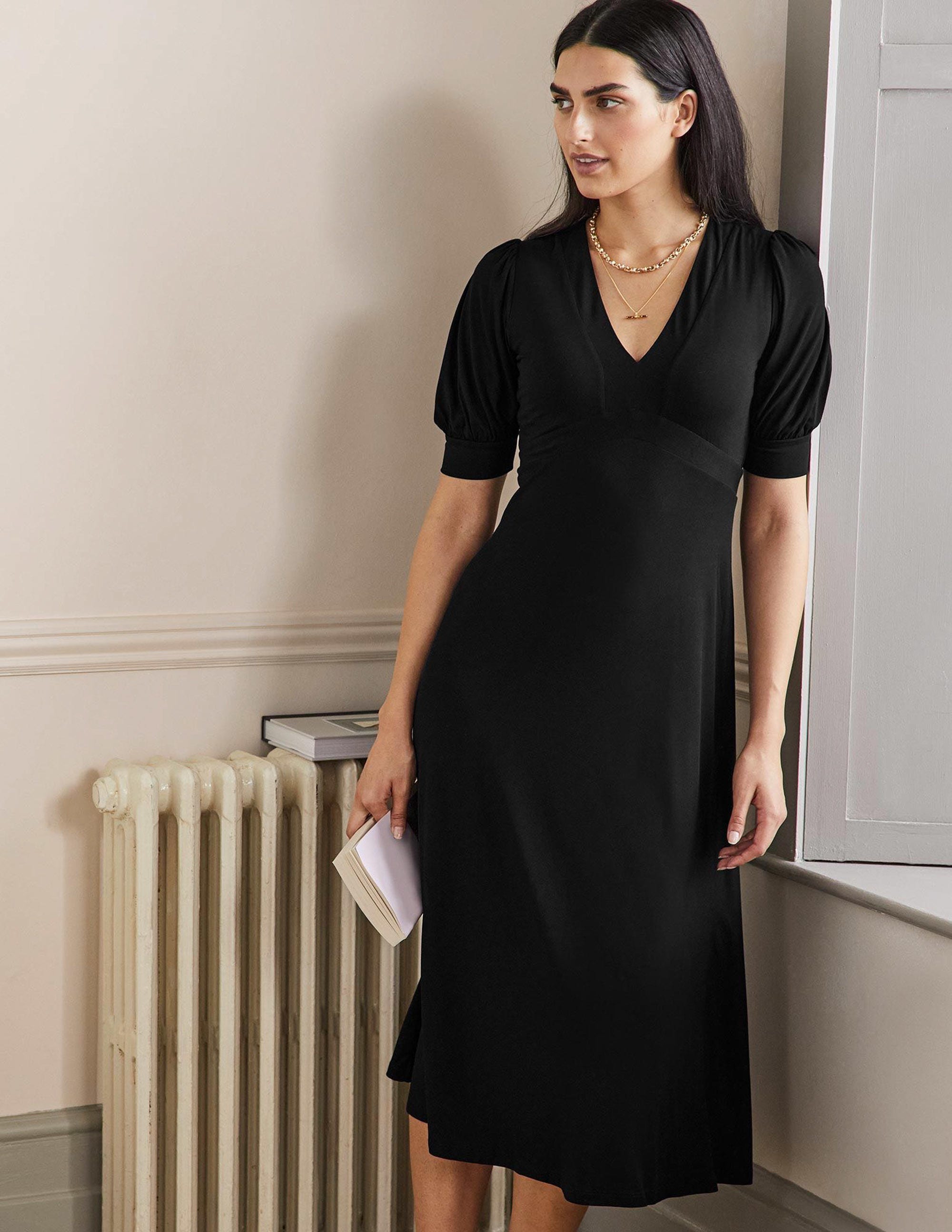 Robe midi Eva en jersey BLK Femme Boden, Black