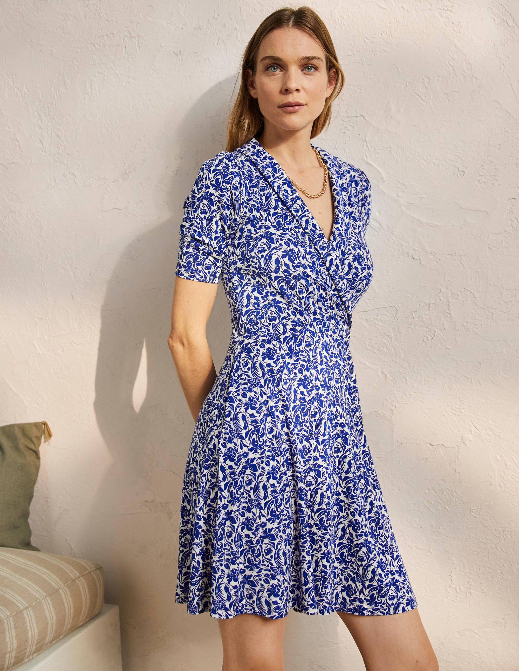 Robe à effet portefeuille fixe en jersey BLM Femme Boden, Blue