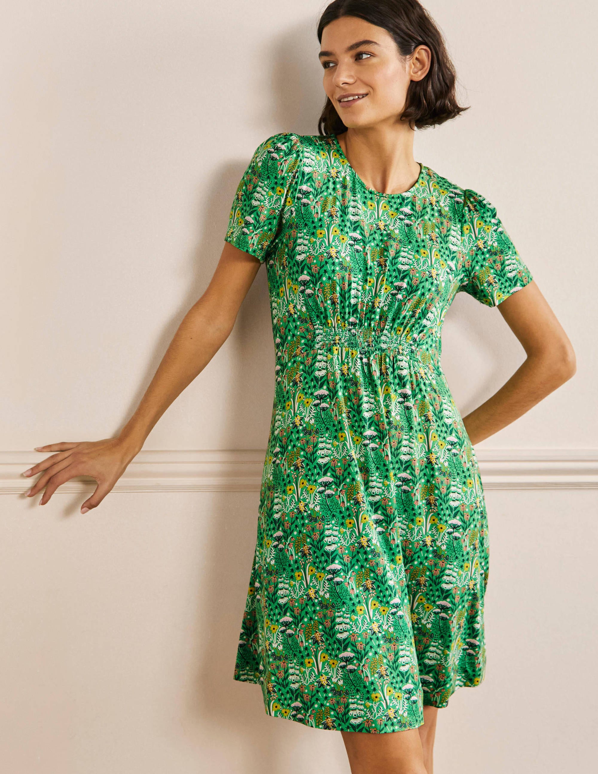Robe col rond en jersey GRN Femme Boden, Green
