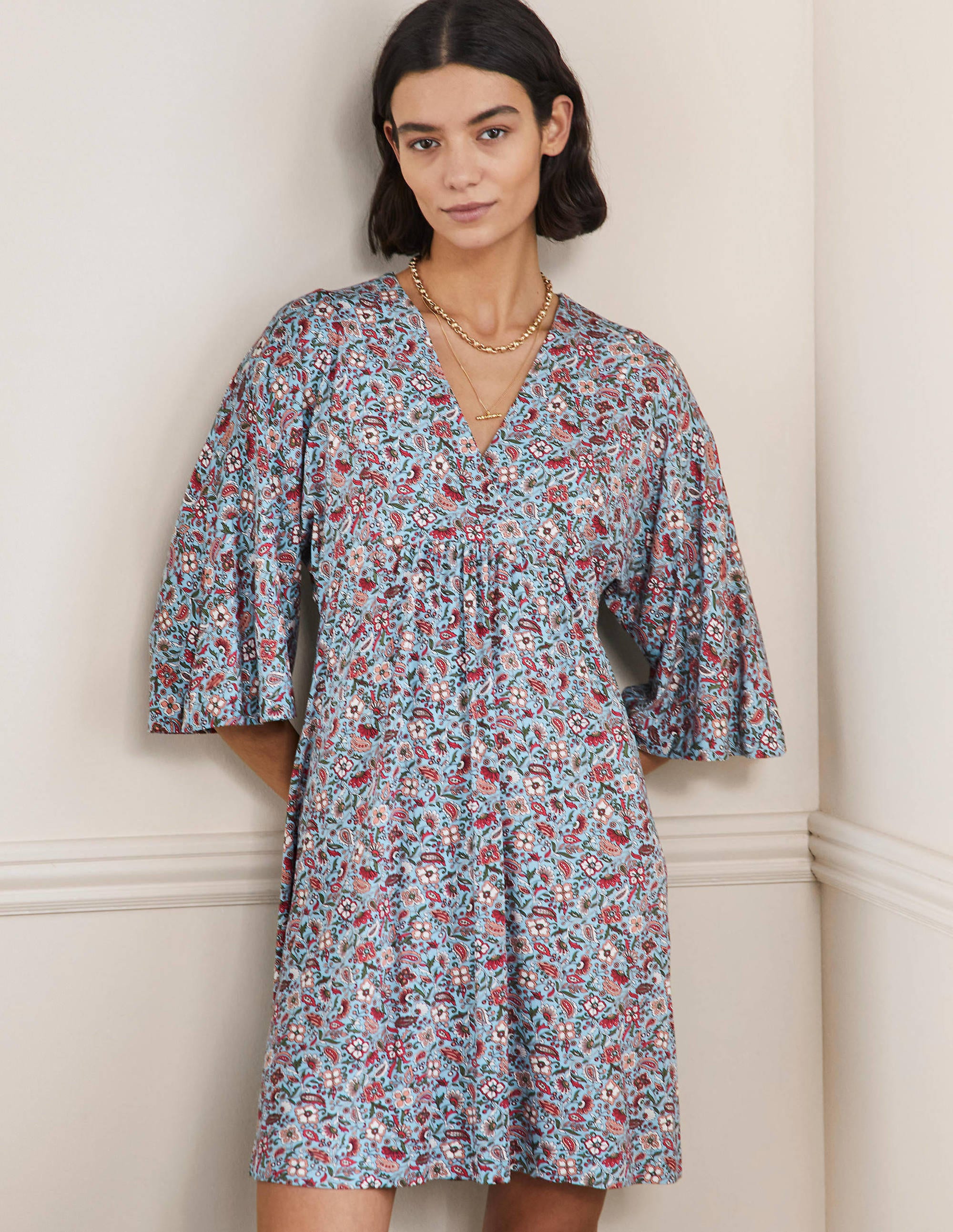Mini-robe empire simple en jersey BLE Femme Boden, Blue