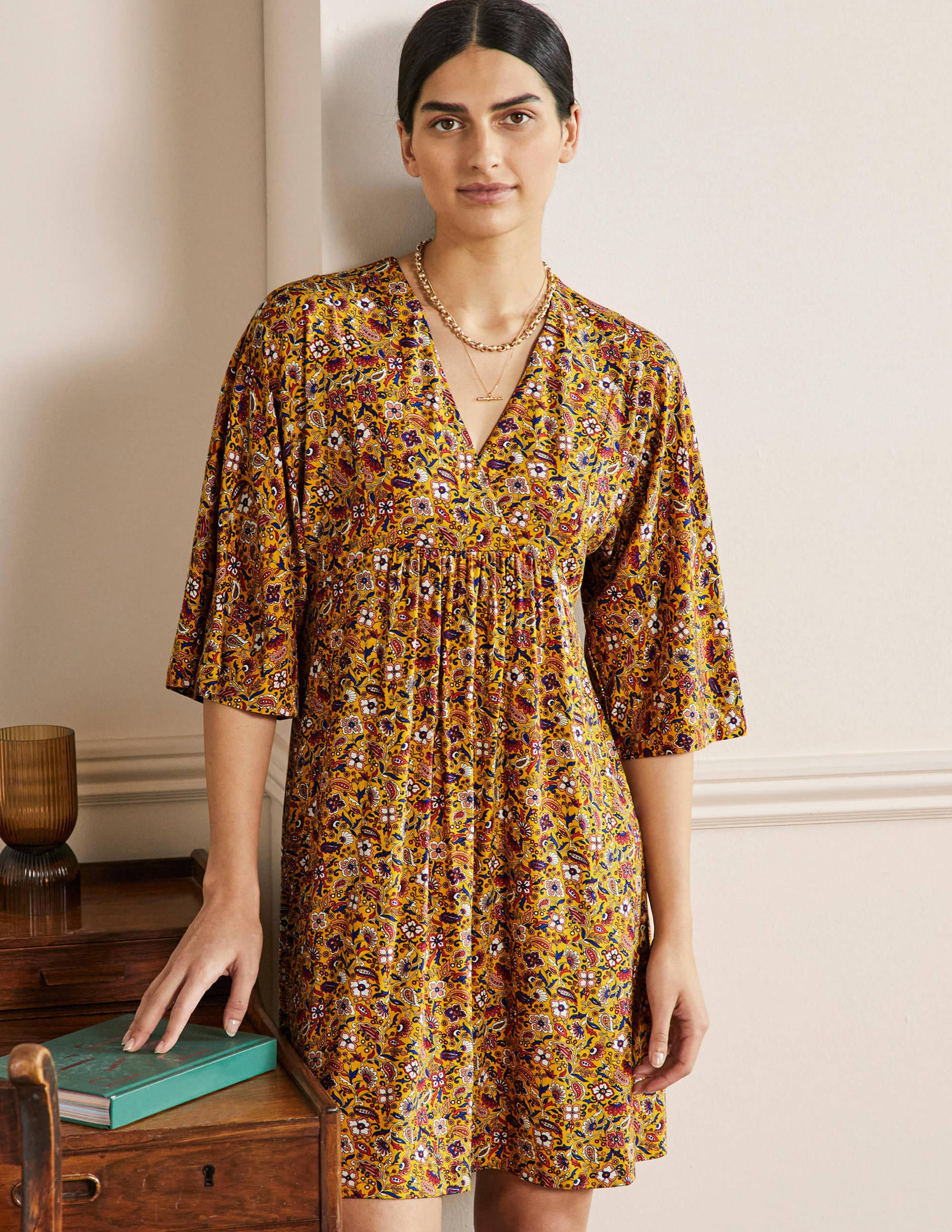 Mini-robe empire simple en jersey YEL Femme Boden, Yellow