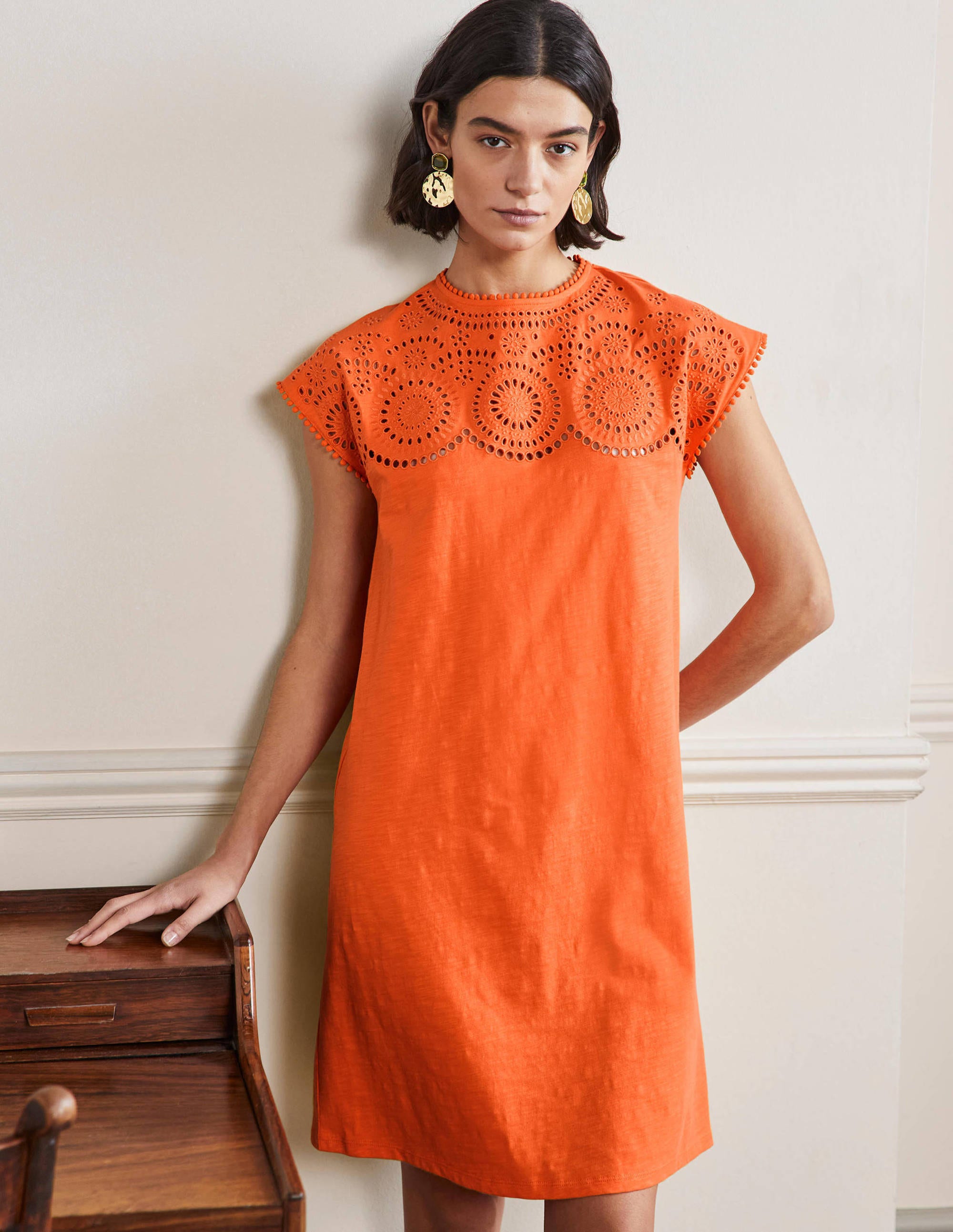 Robe T-shirt ajourée en jersey ORA Femme Boden, Orange