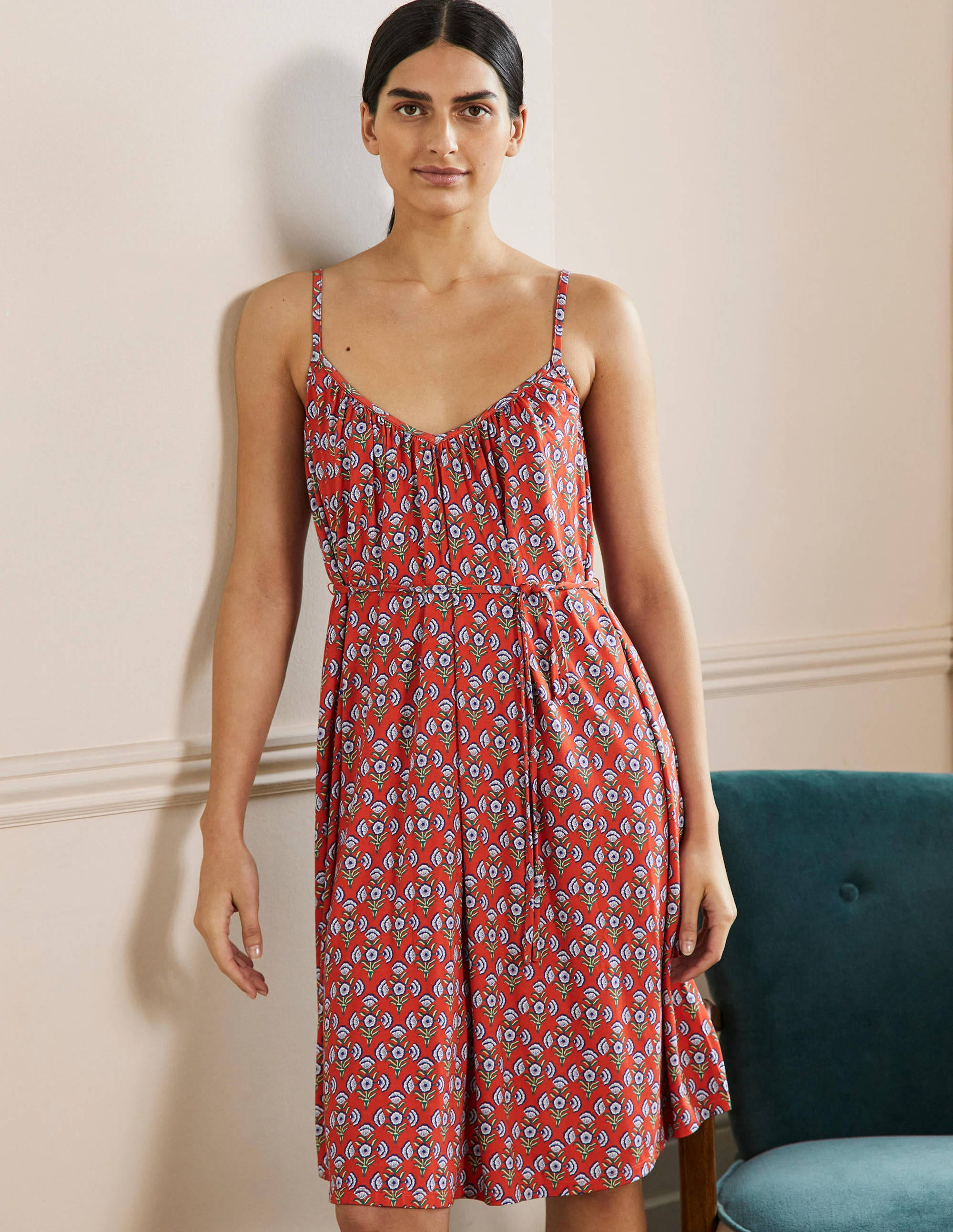 Robe à bretelles en jersey RED Femme Boden, Red