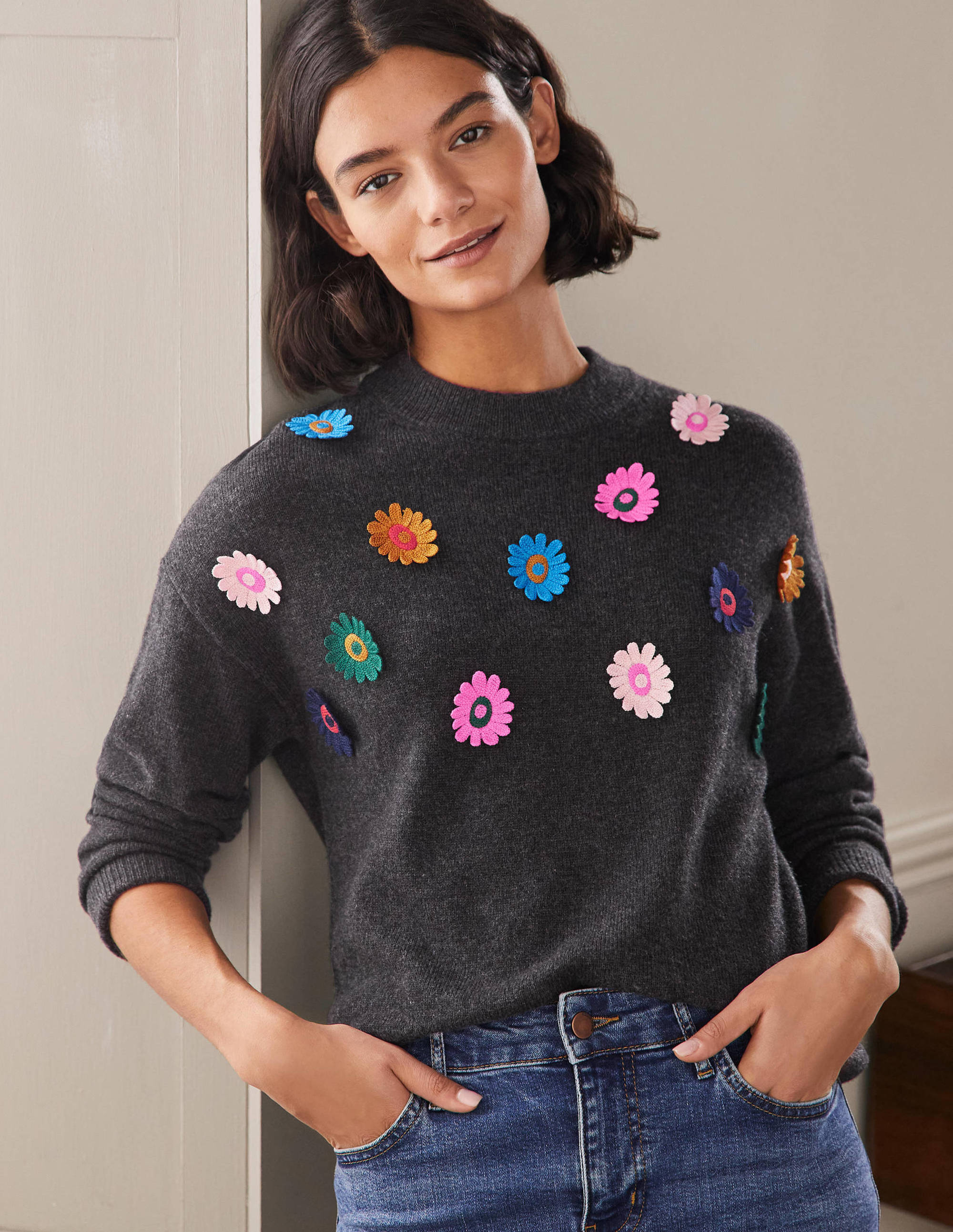 Pull décontracté brodé GRY Femme Boden, Grey