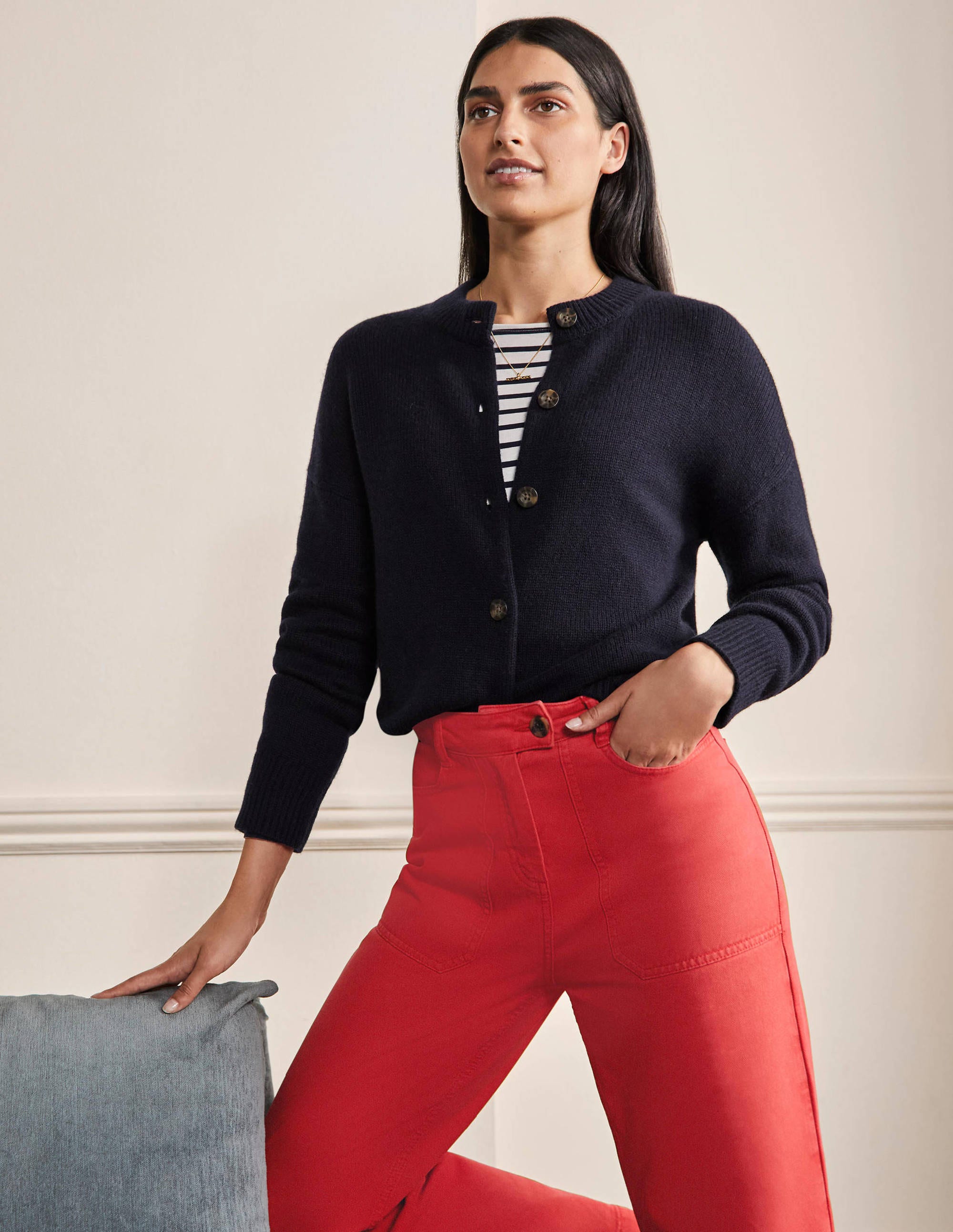 Cardigan en maille cachemire épaisse NAV Femme Boden, Navy
