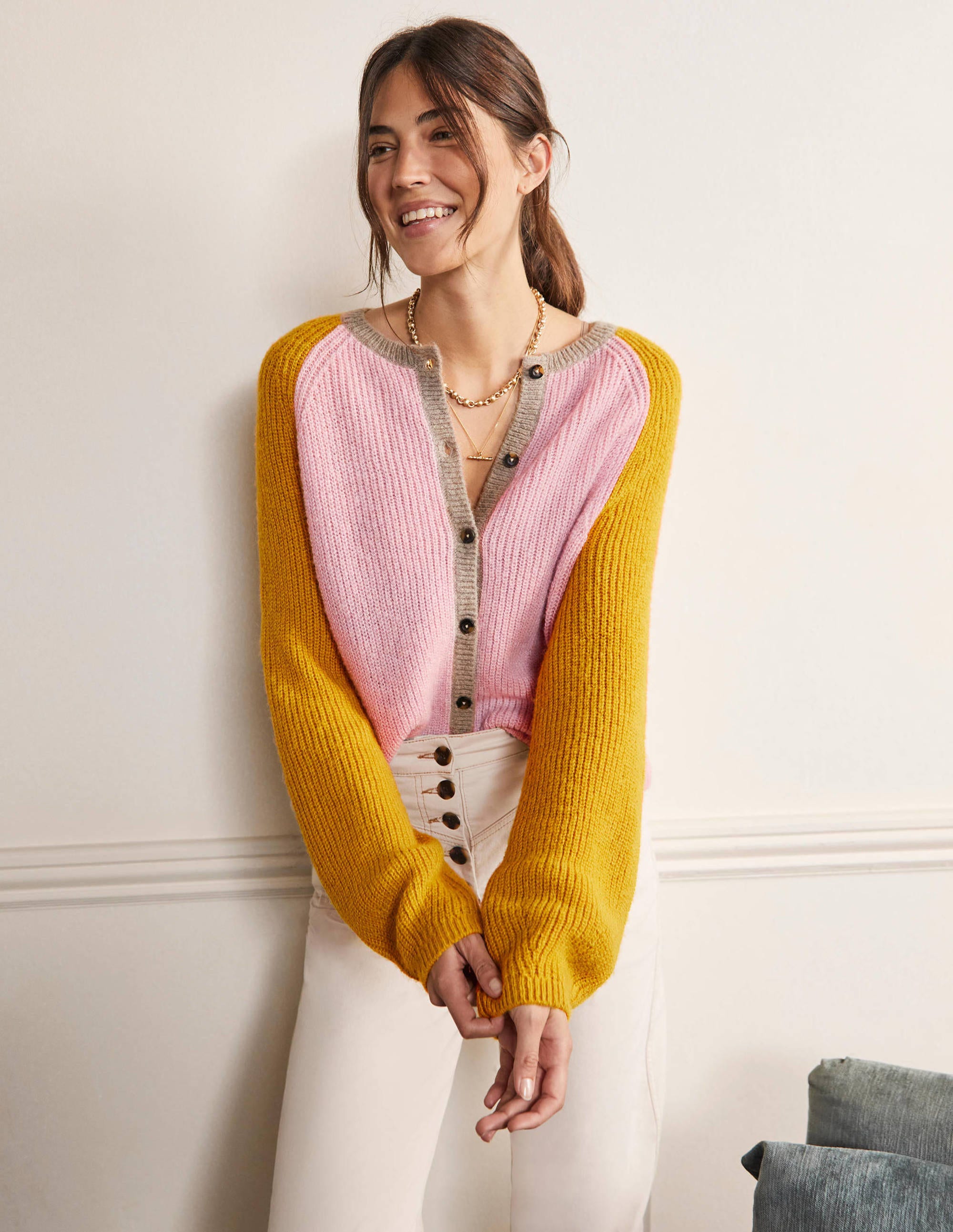 Cardigan duveteux colourblock LPK Femme Boden, Milkshake