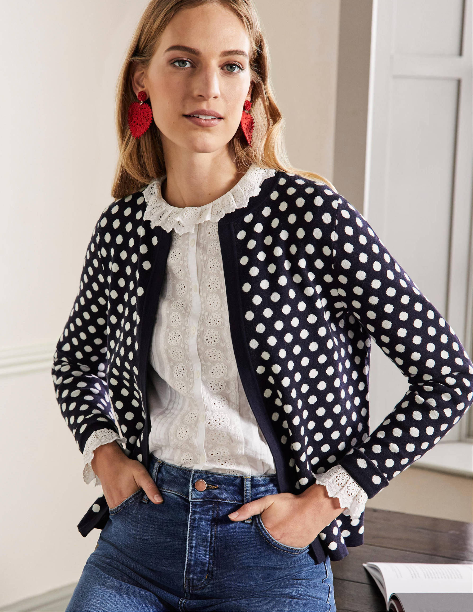 Cardigan Cleo en maille jacquard NAV Femme Boden, Navy