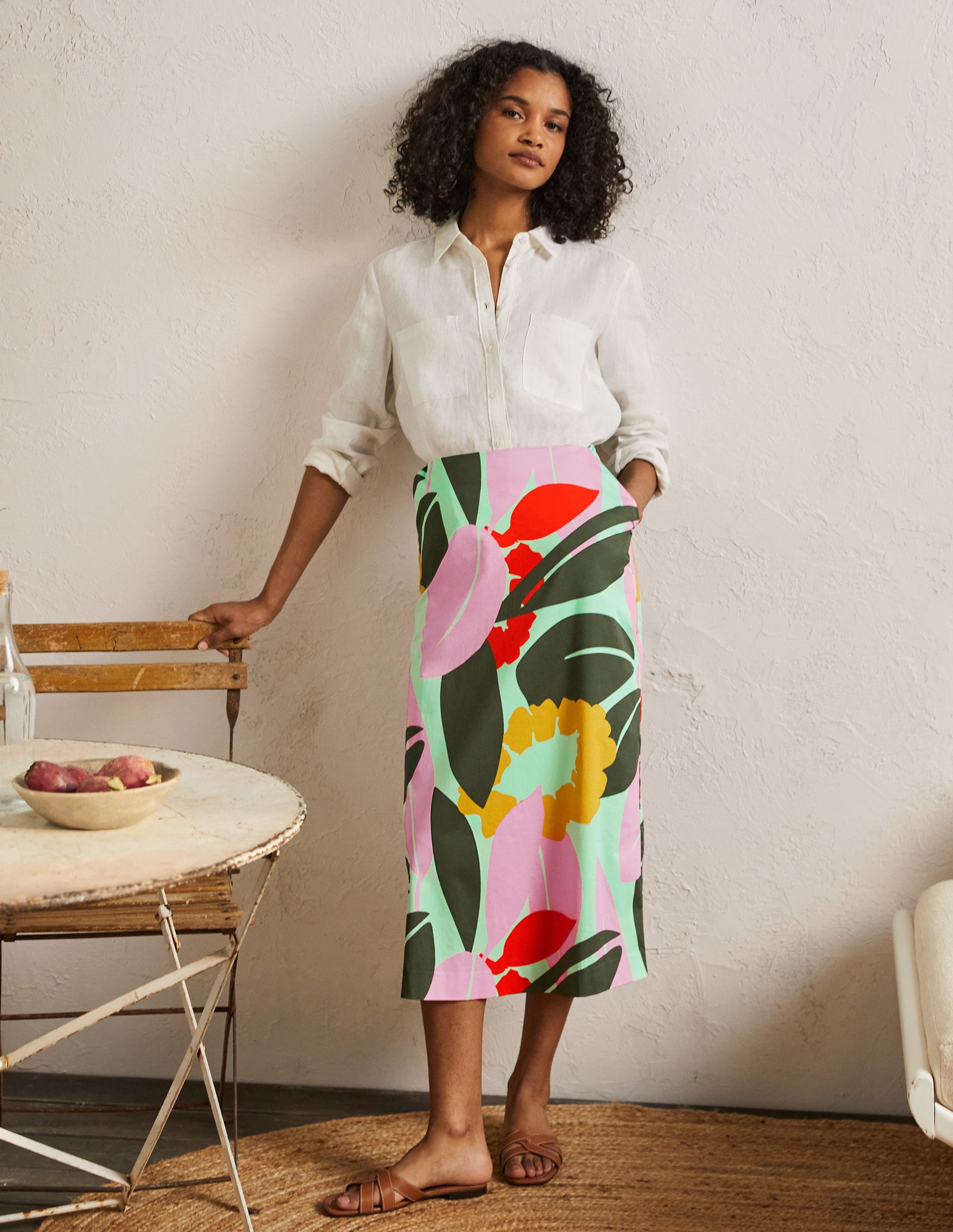 Jupe midi trapèze imprimée GRN Femme Boden, Green