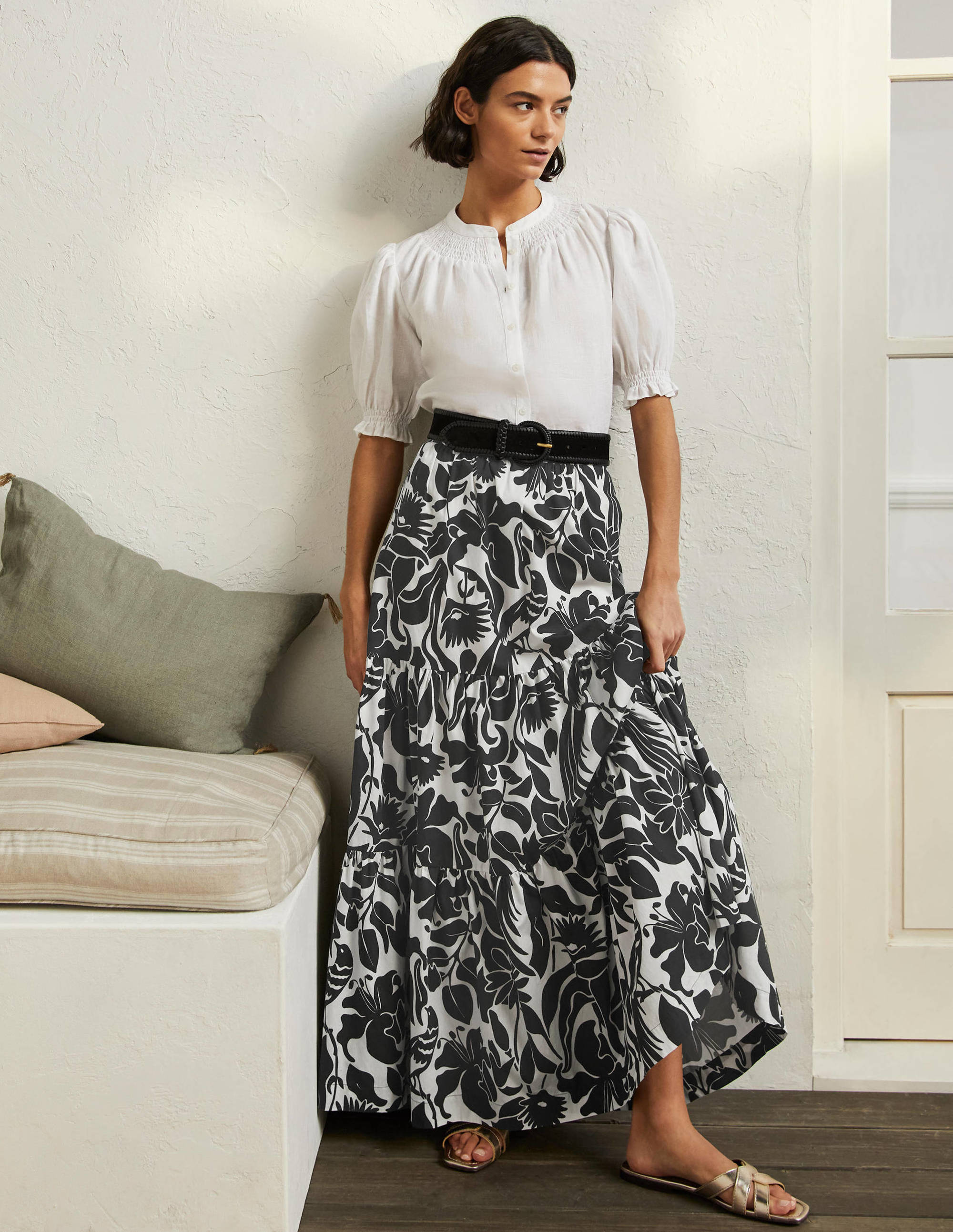 Jupe longue Lorna à volants BLK Femme Boden, Black