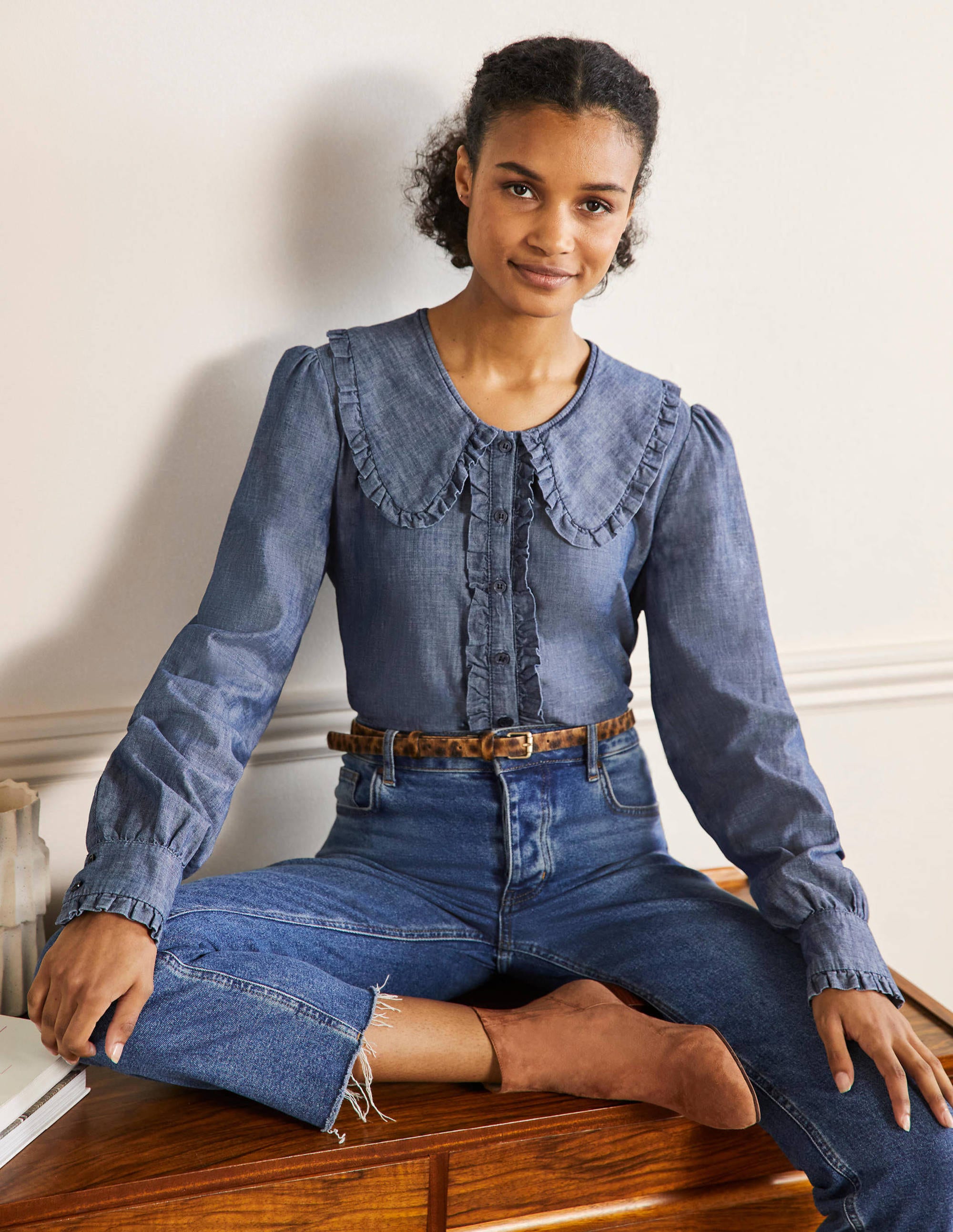 Chemise à col XL DEN Femme Boden, Denim