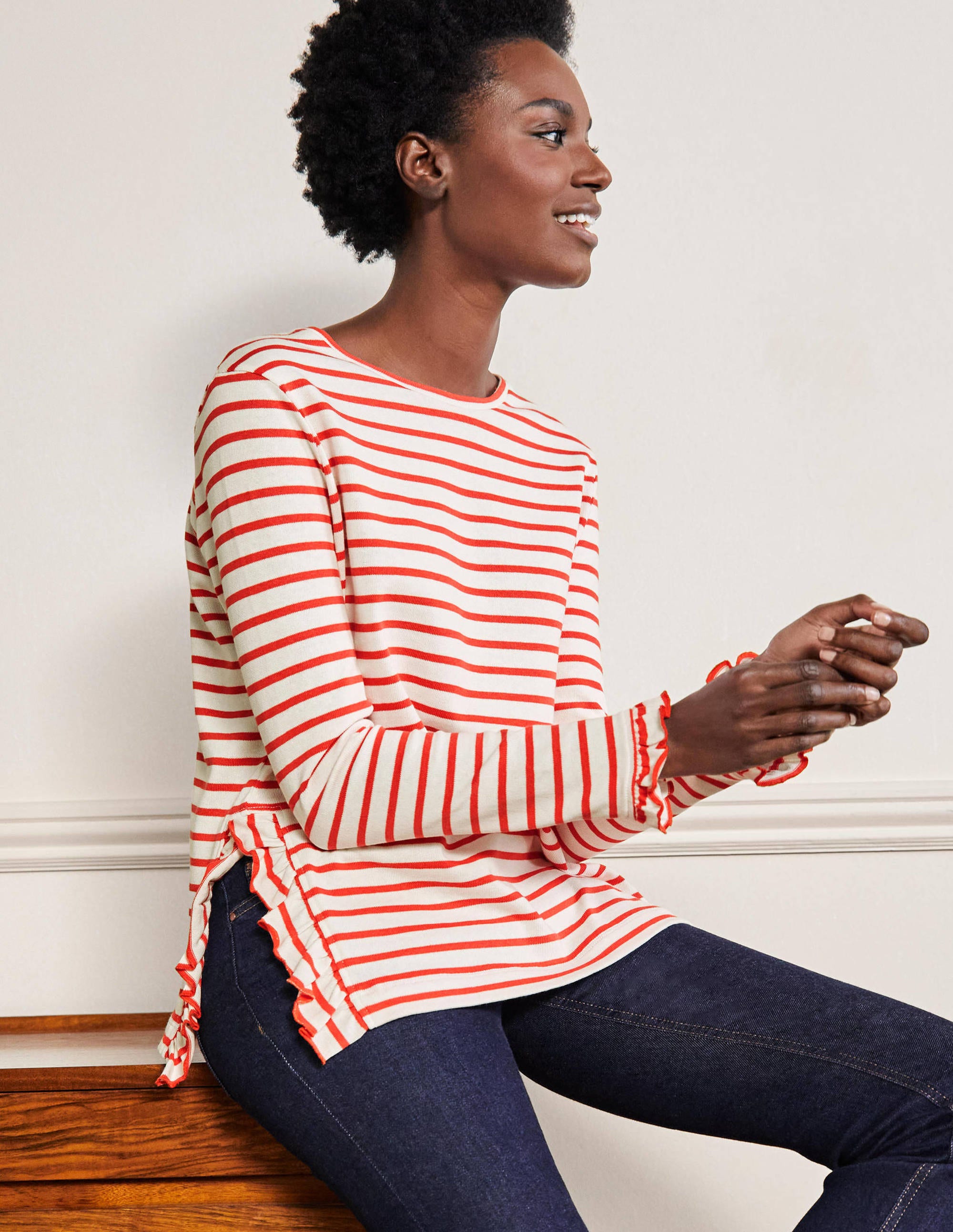 Top volanté en jersey fendu sur le côté COR Femme Boden, Orange
