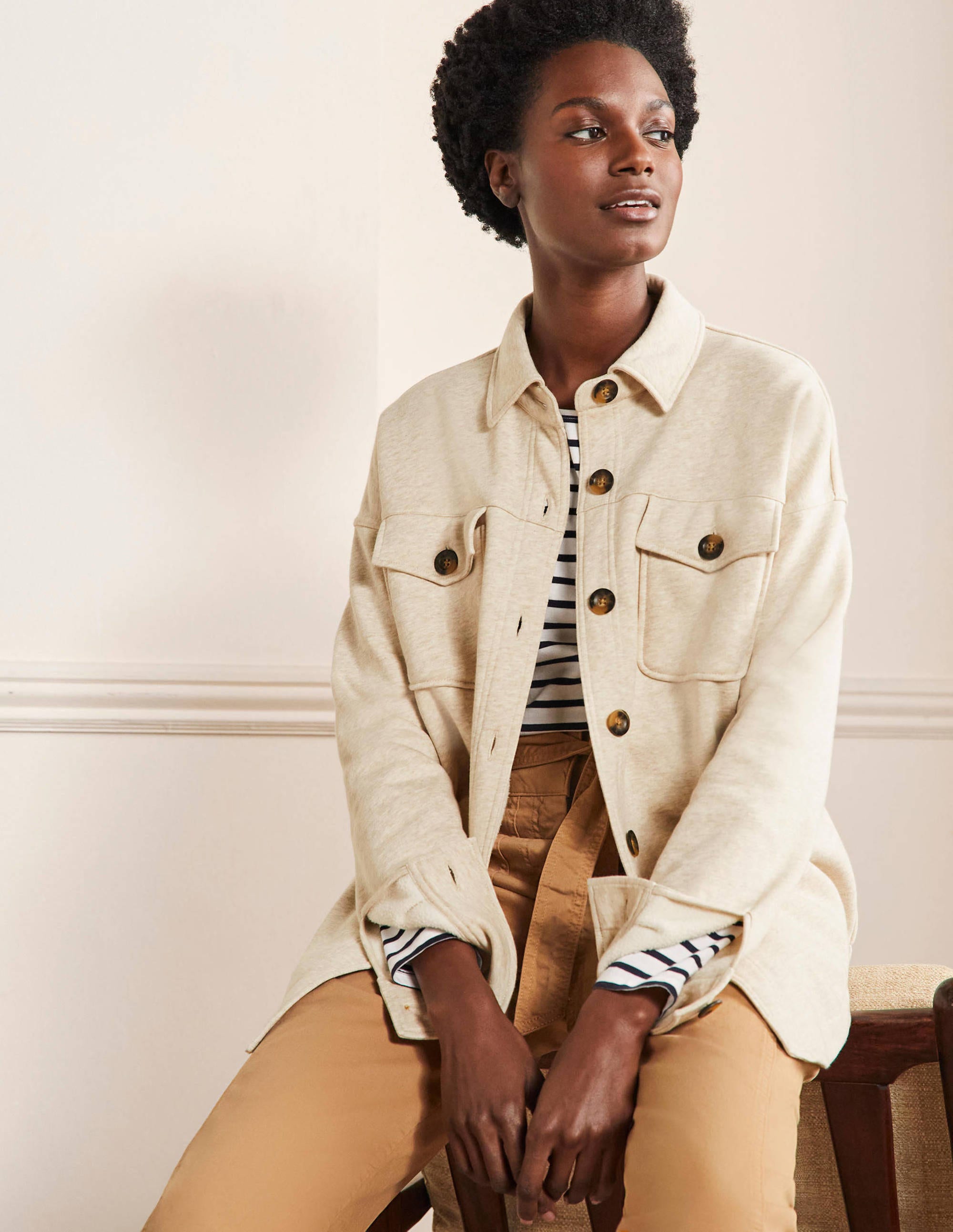 Veste-chemise en jersey OAT Femme Boden, Natural
