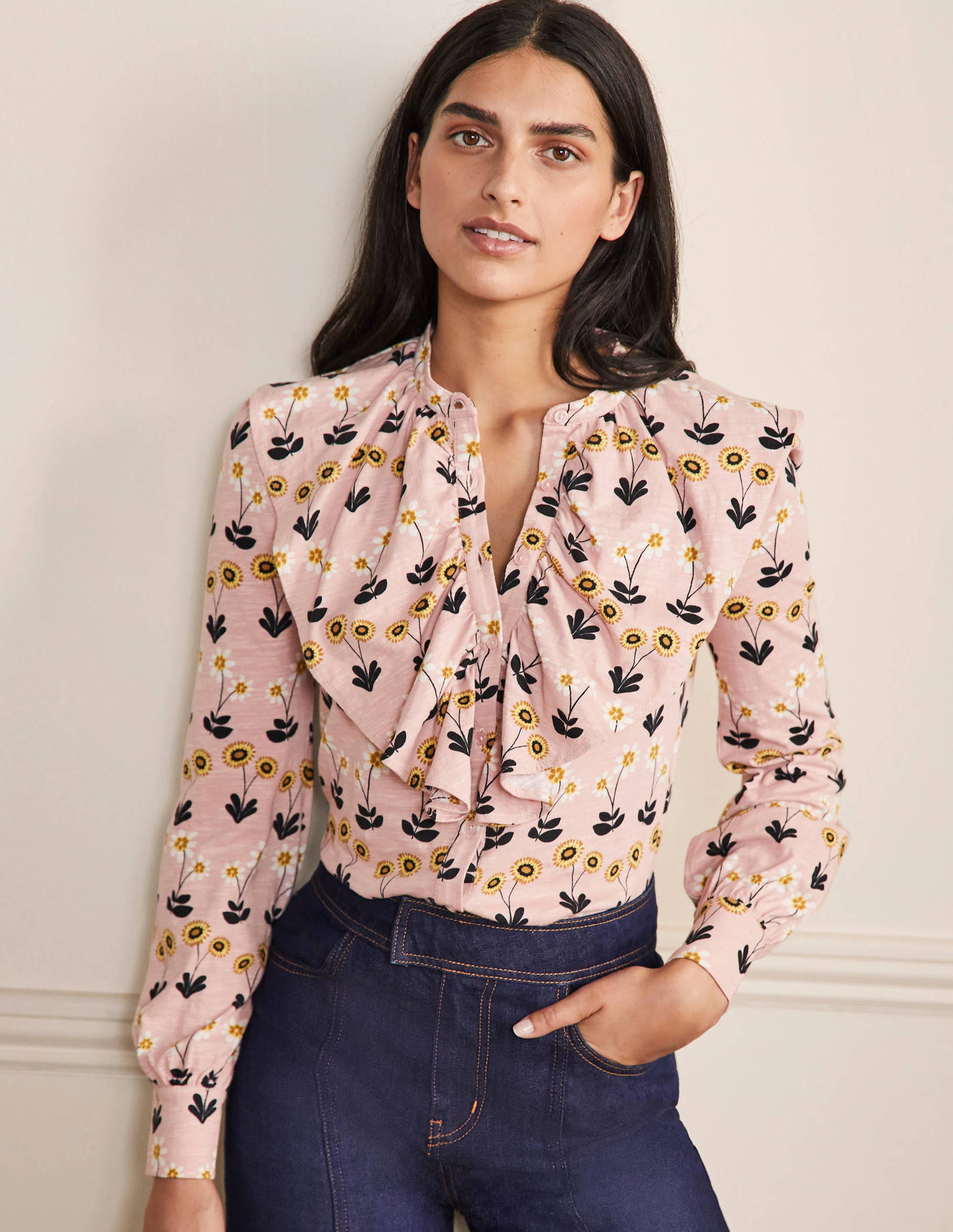 Chemise en jersey à volant LPK Femme Boden, Milkshake