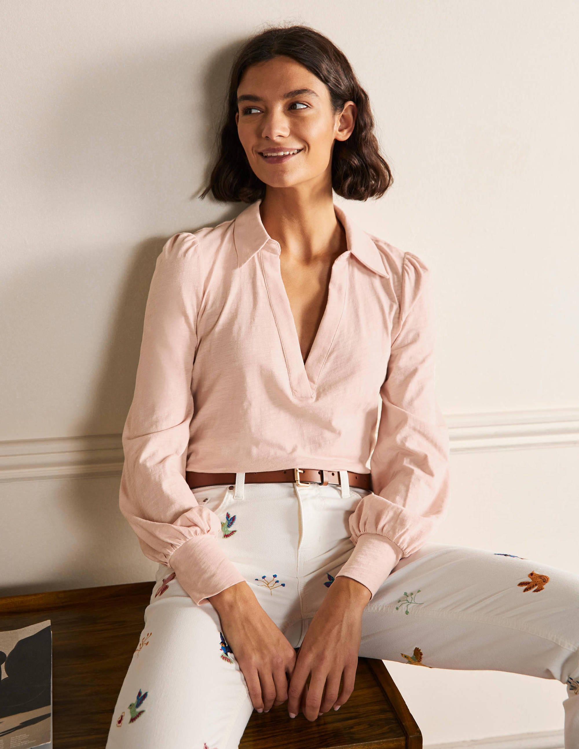 Top en coton à col cranté LPK Femme Boden, Milkshake