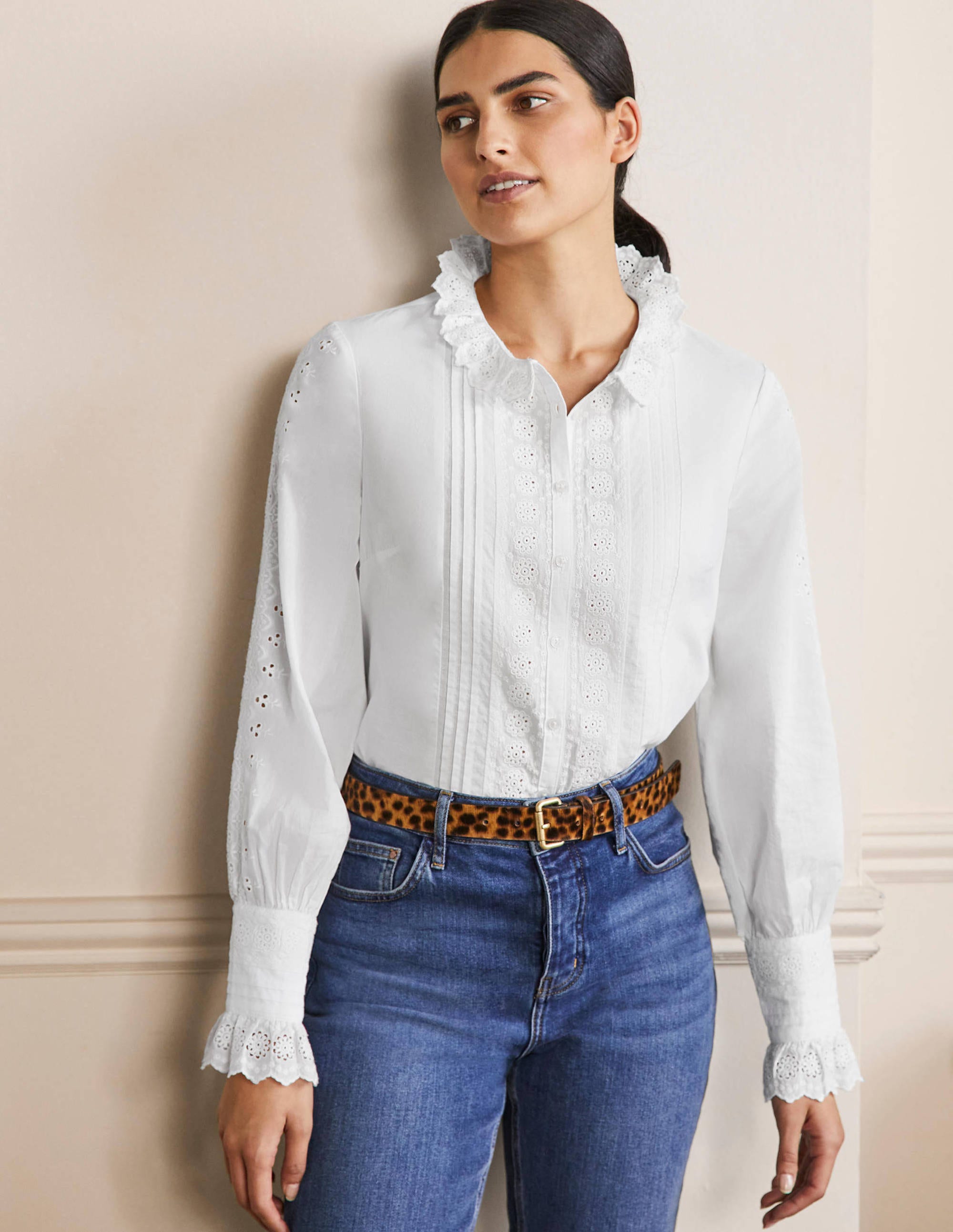Blouse avec broderie anglaise WHT Femme Boden, White