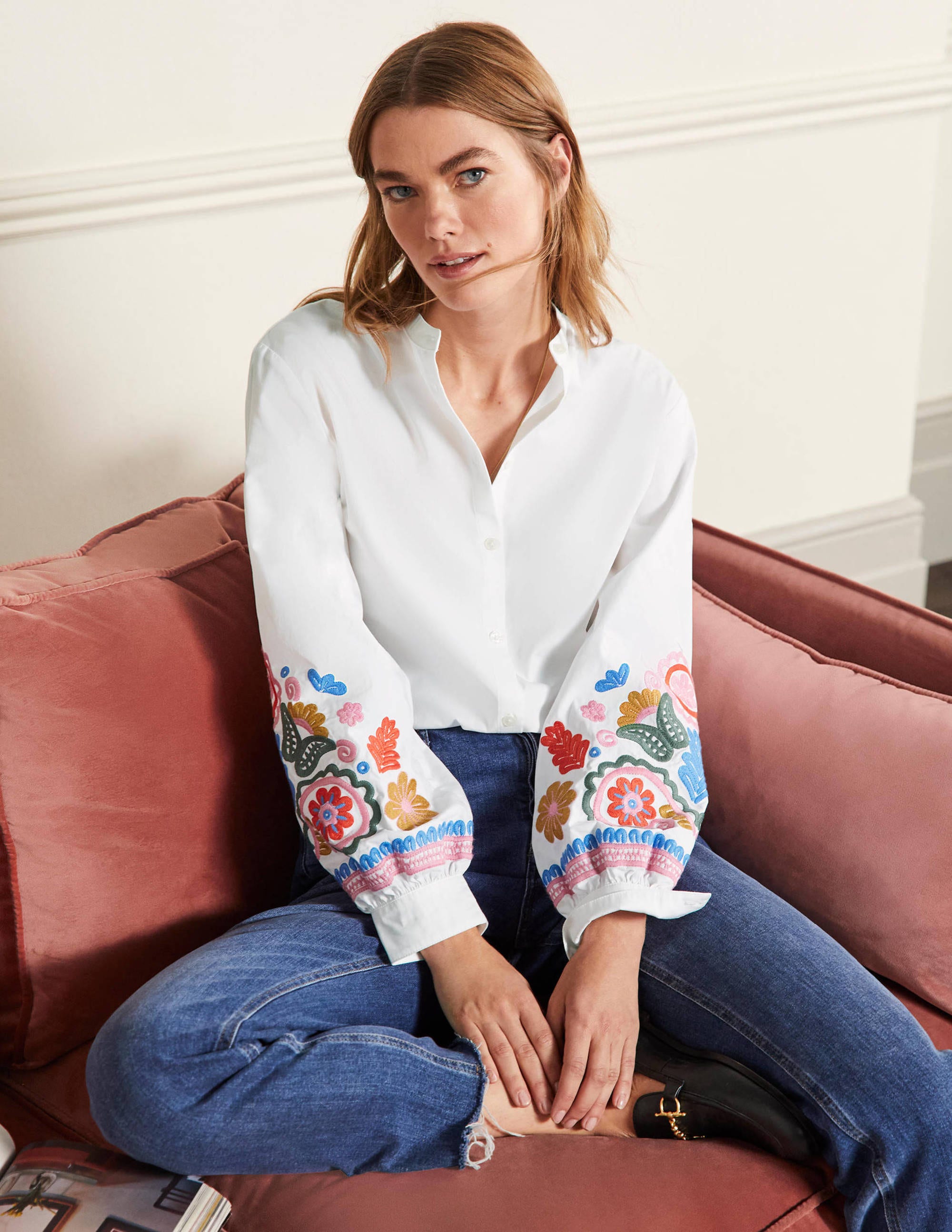 Chemise décontractée à manches longues WHI Femme Boden, White
