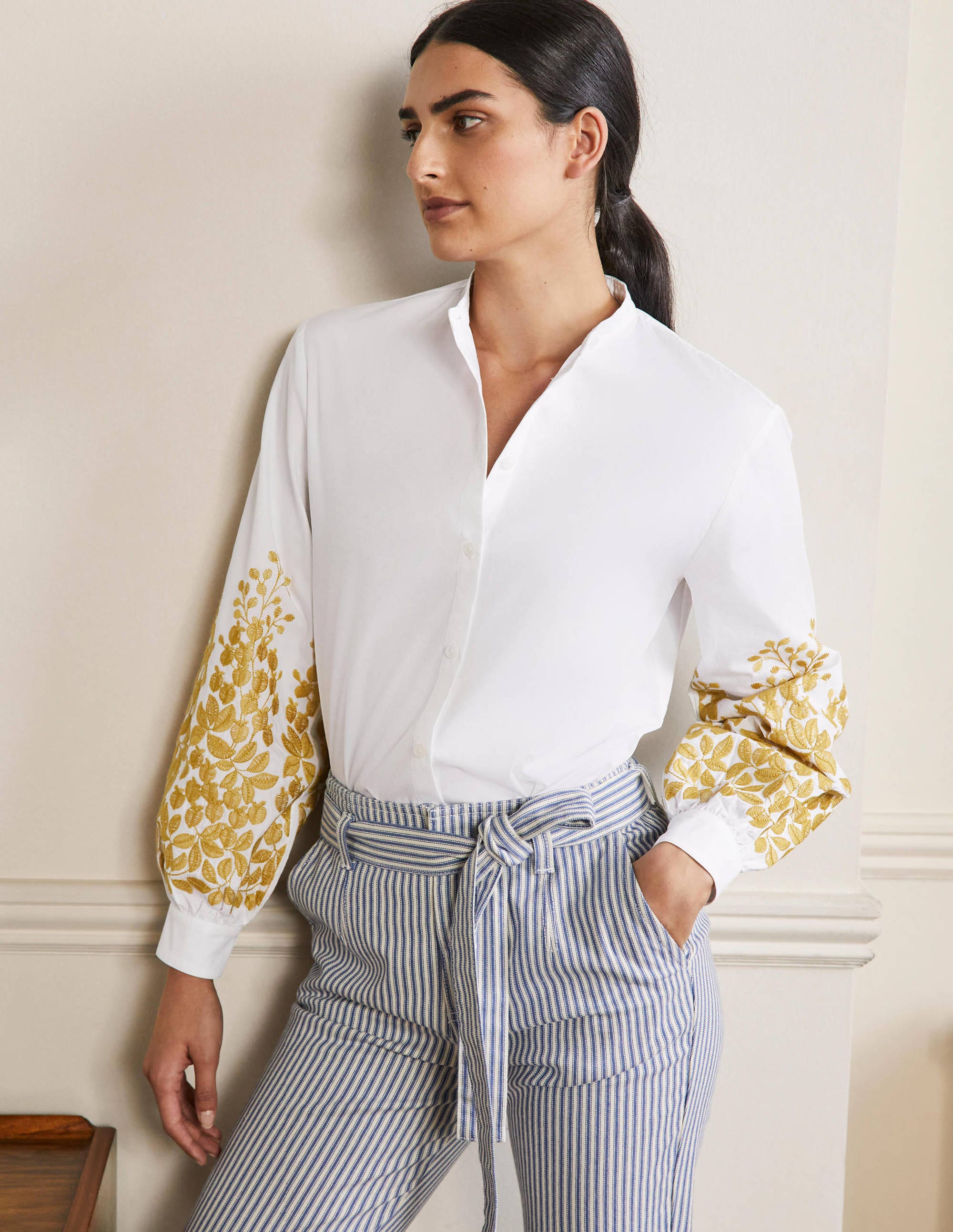 Chemise décontractée à manches longues WHT Femme Boden, White
