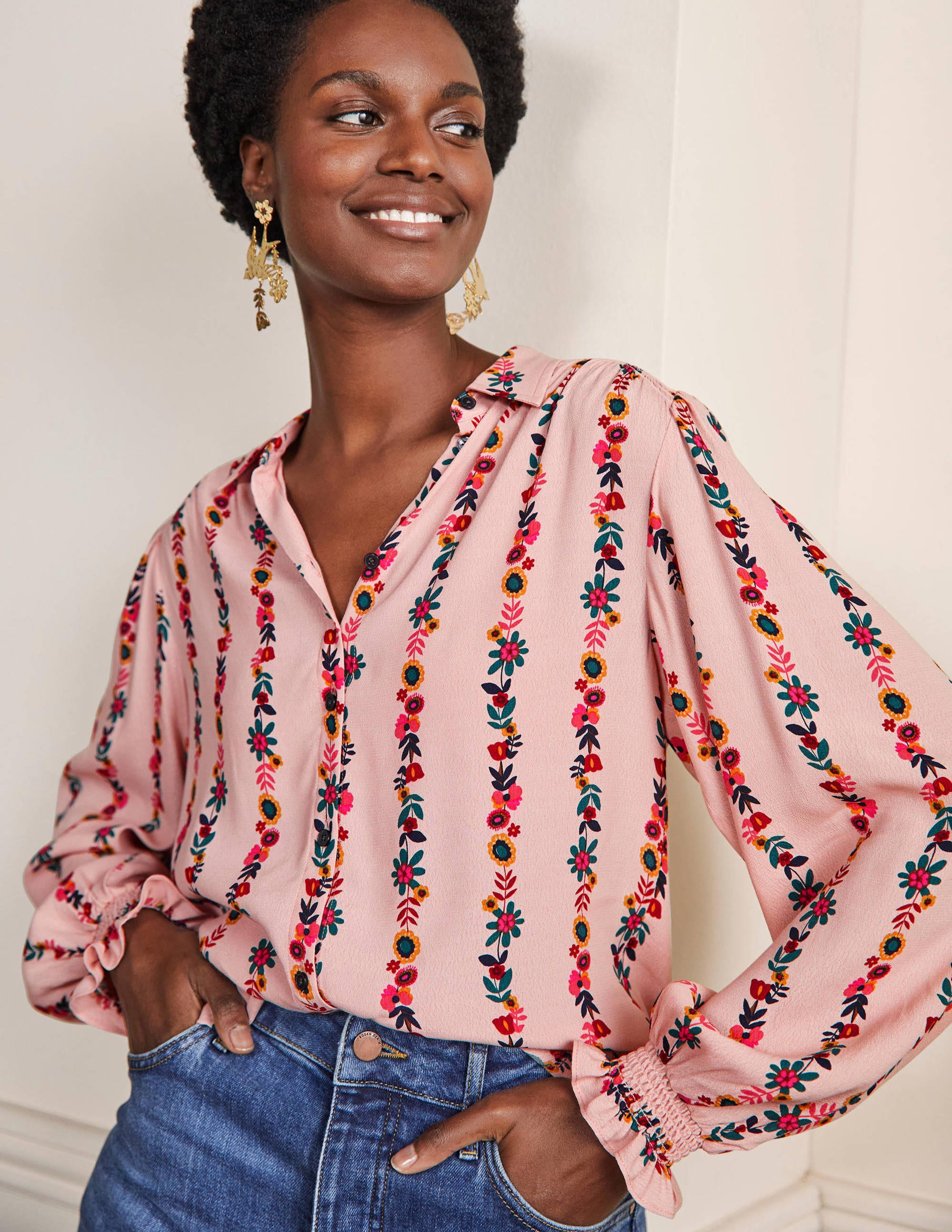 Chemise à smocks PNK Femme Boden, Milkshake