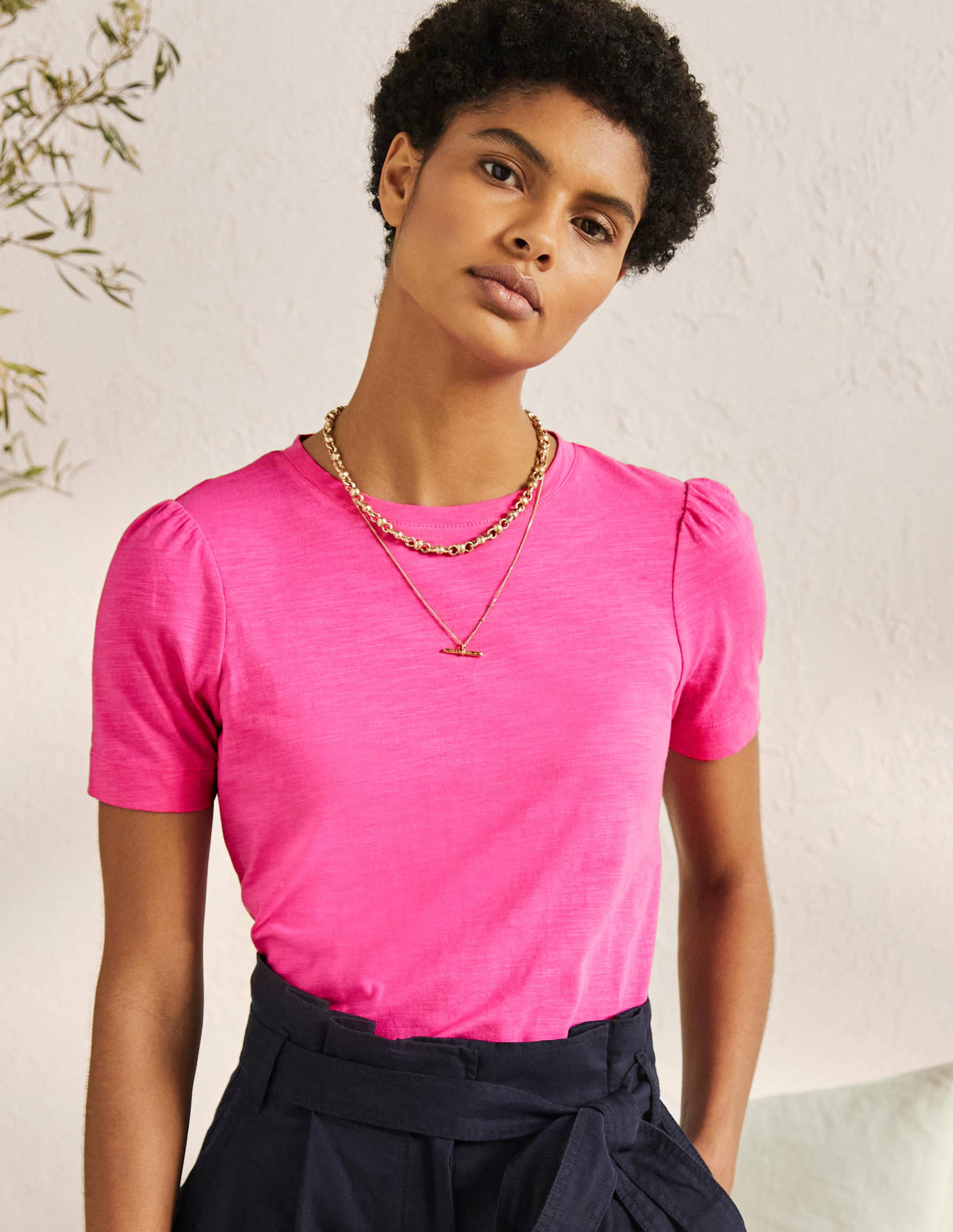 T-shirt en coton à manches bouffantes FLR Femme Boden, Pink