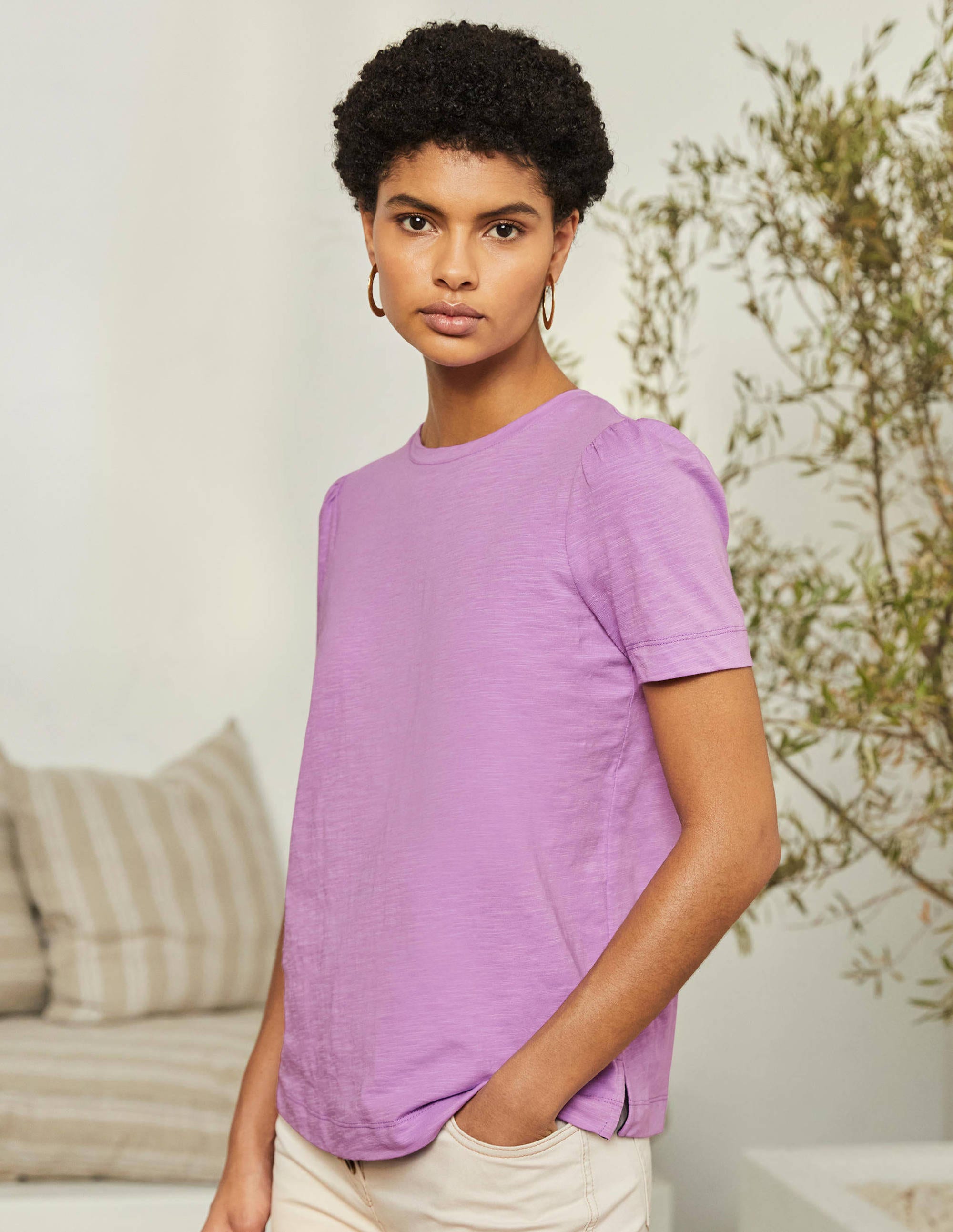 T-shirt en coton à manches bouffantes PSP Femme Boden, Purple