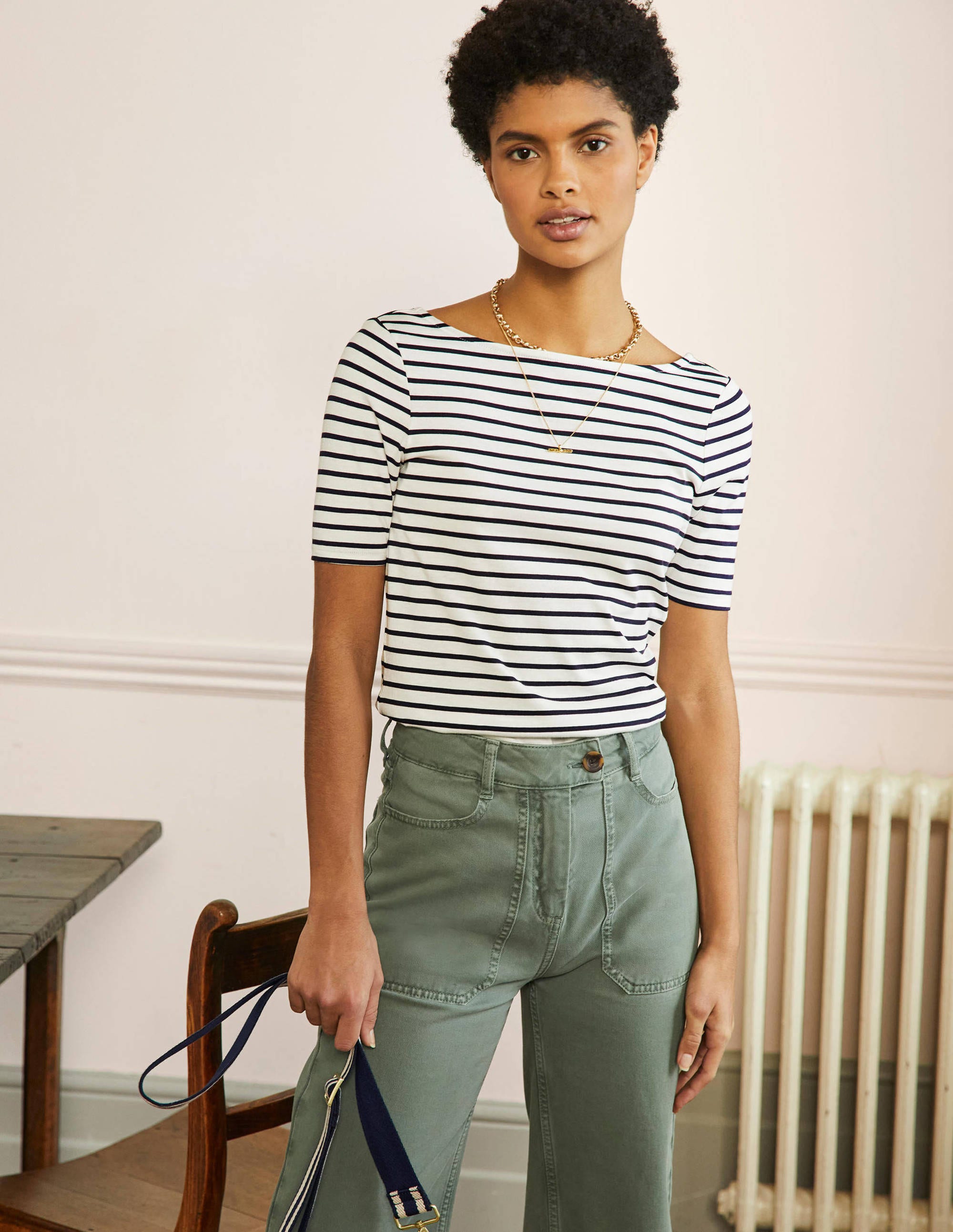 T-shirt ultra-doux à dos en U STP Femme Boden, Navy