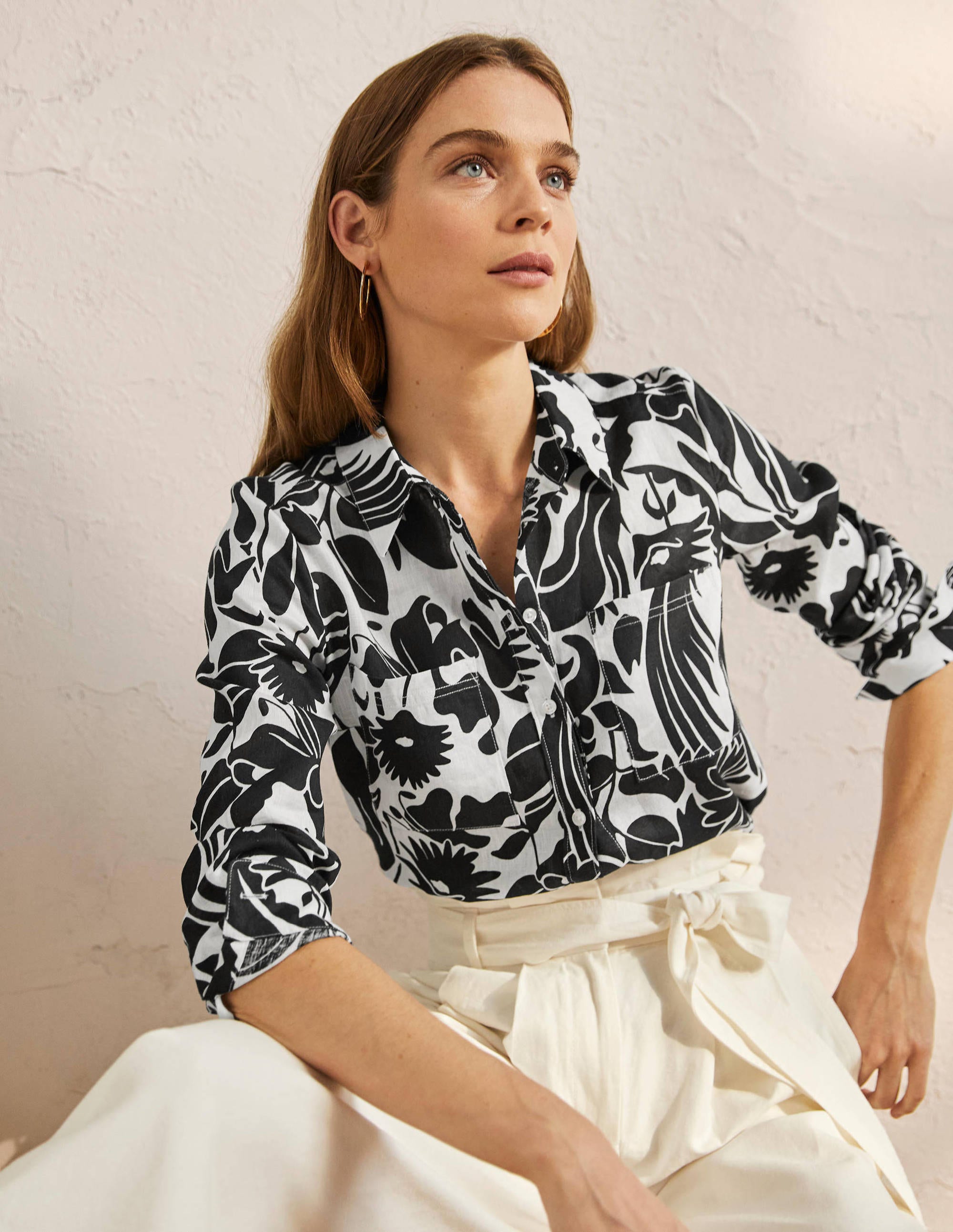 Chemise en lin BLA Femme Boden, Black
