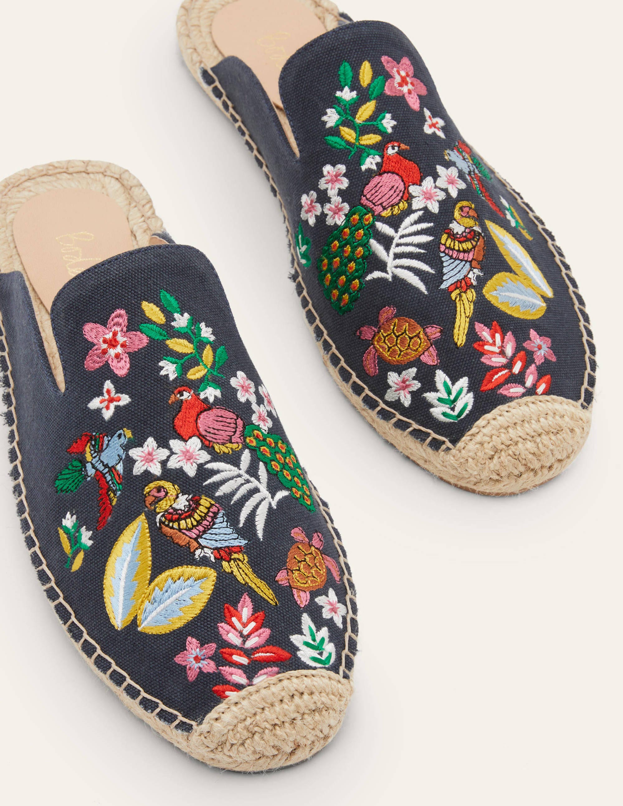 Espadrilles brodées façon mules NVY Femme Boden, Navy