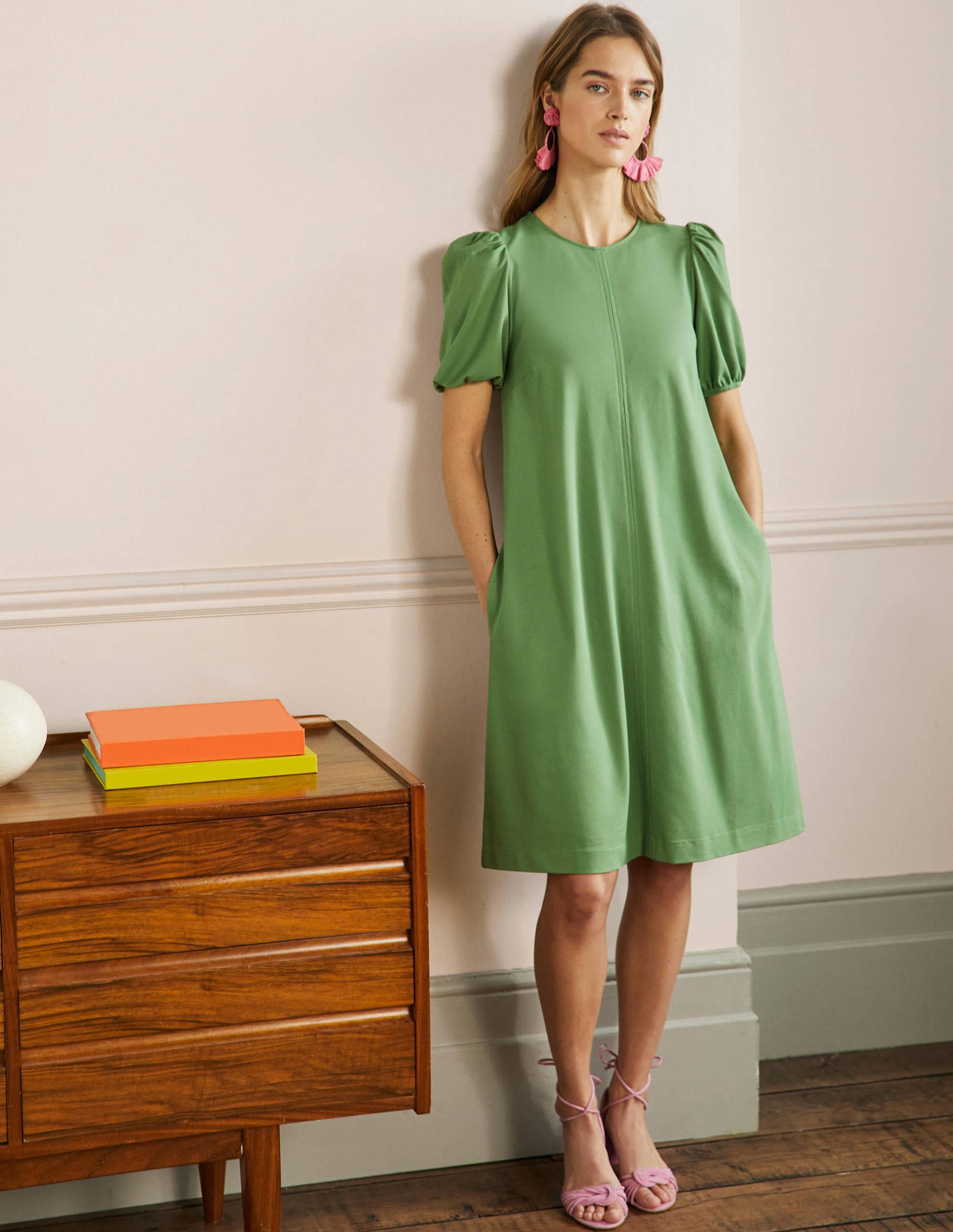 Robe fourreau en jersey à surpiqûres MOS Femme Boden, Green