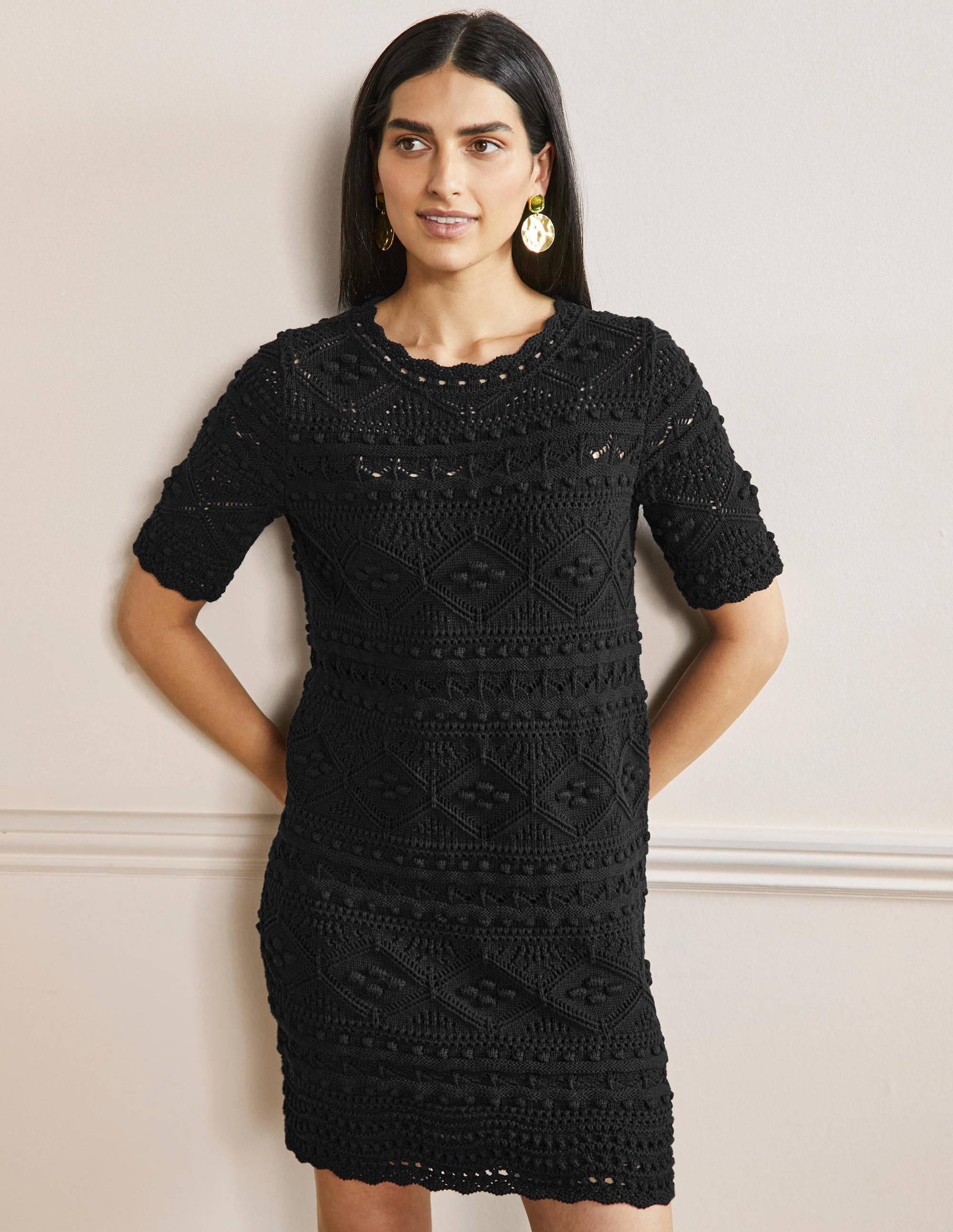 Robe Claudia texturée en maille BLK Femme Boden, Black