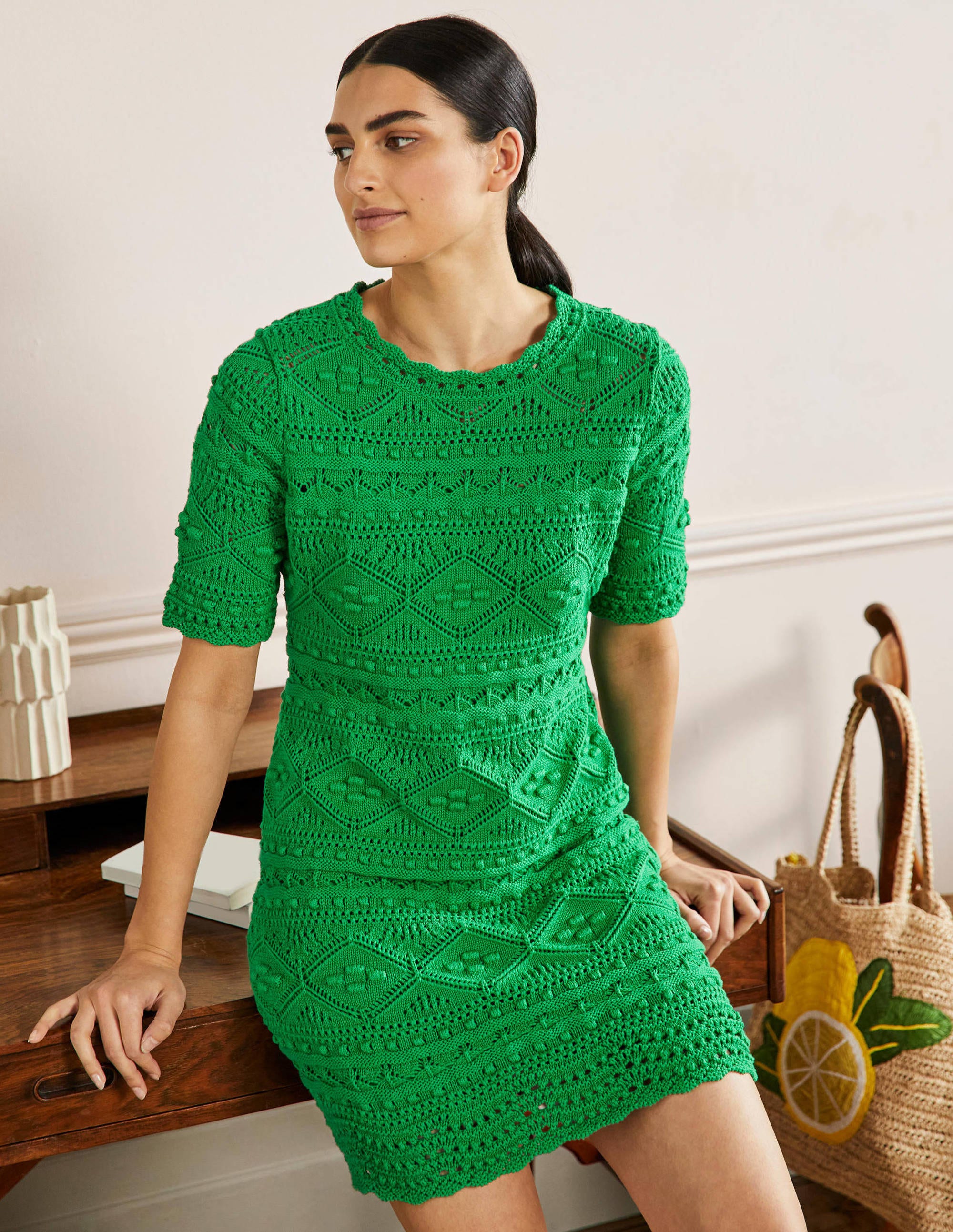 Robe Claudia texturée en maille GRN Femme Boden, Green