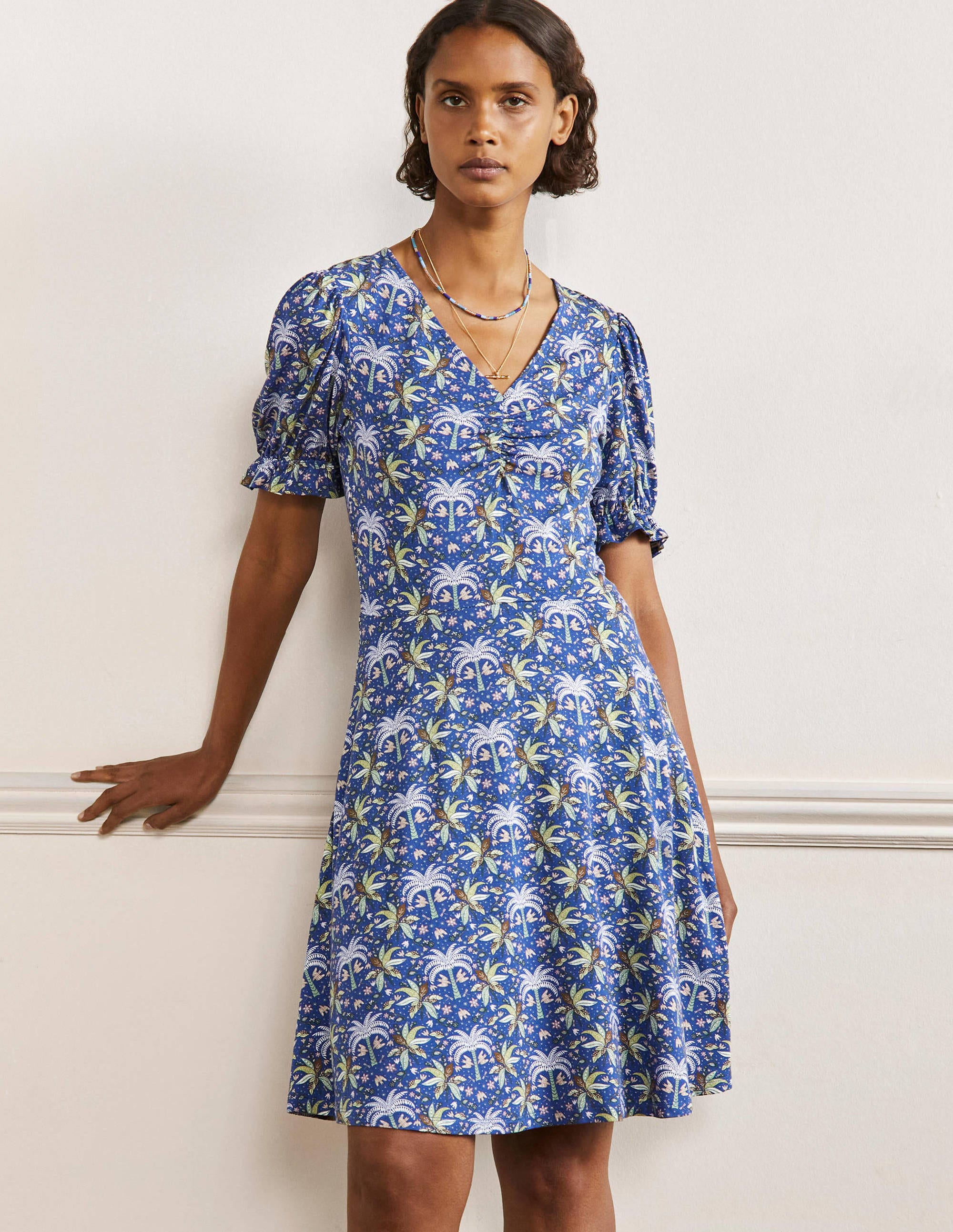 Robe col V en jersey BUE Femme Boden, Blue