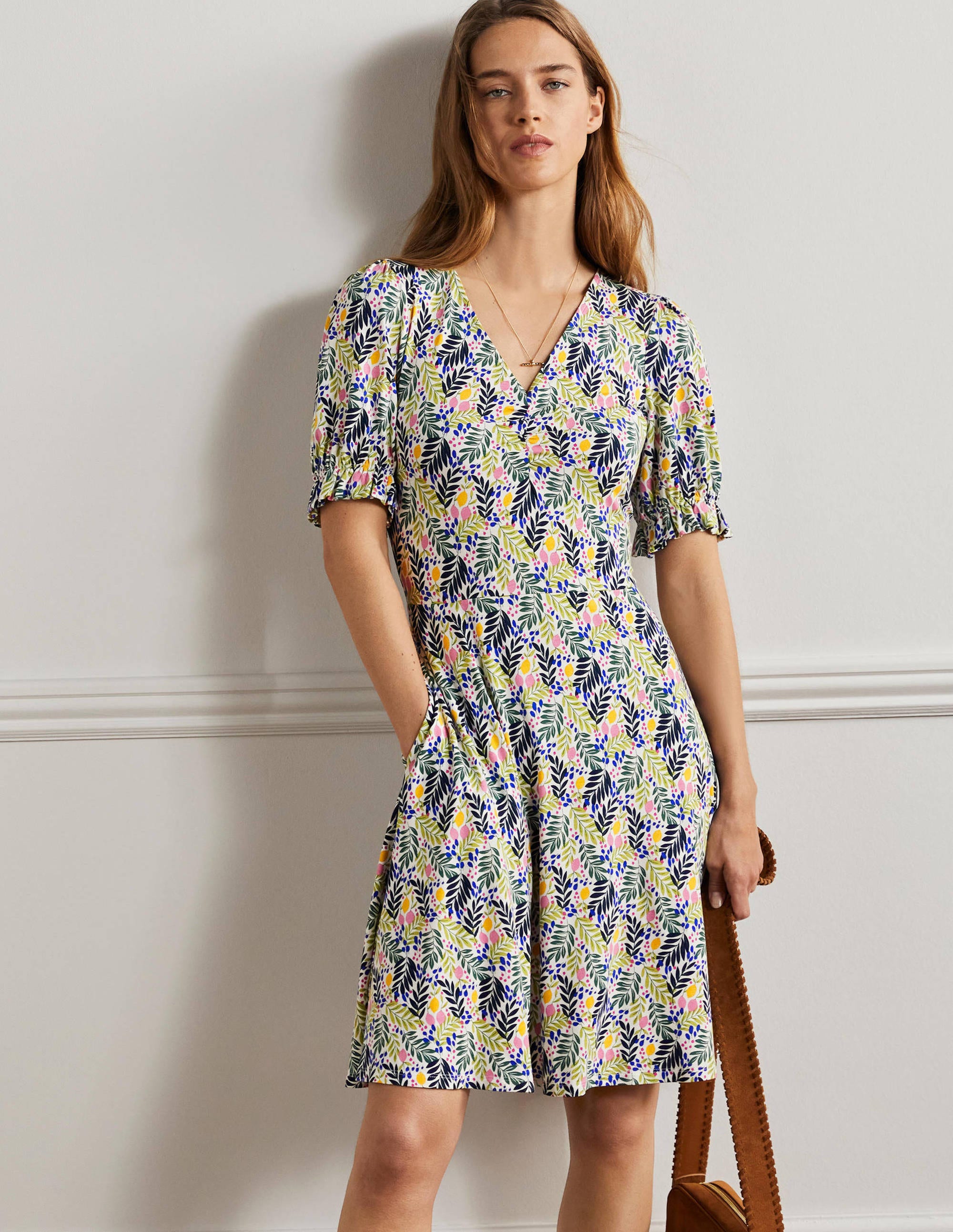 Robe col V en jersey MUL Femme Boden, Multi
