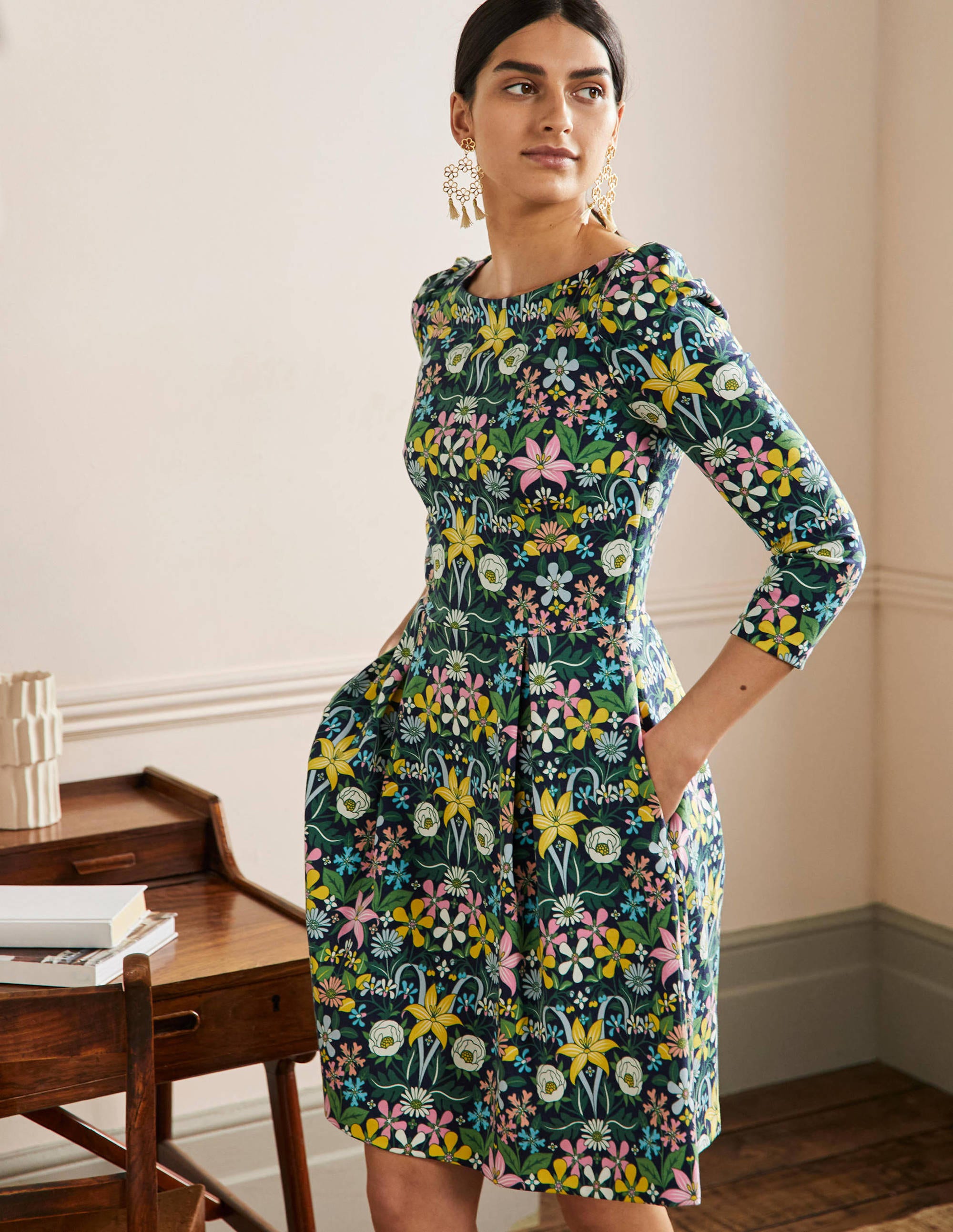 Robe Marie en jersey NVY Femme Boden, Fauve
