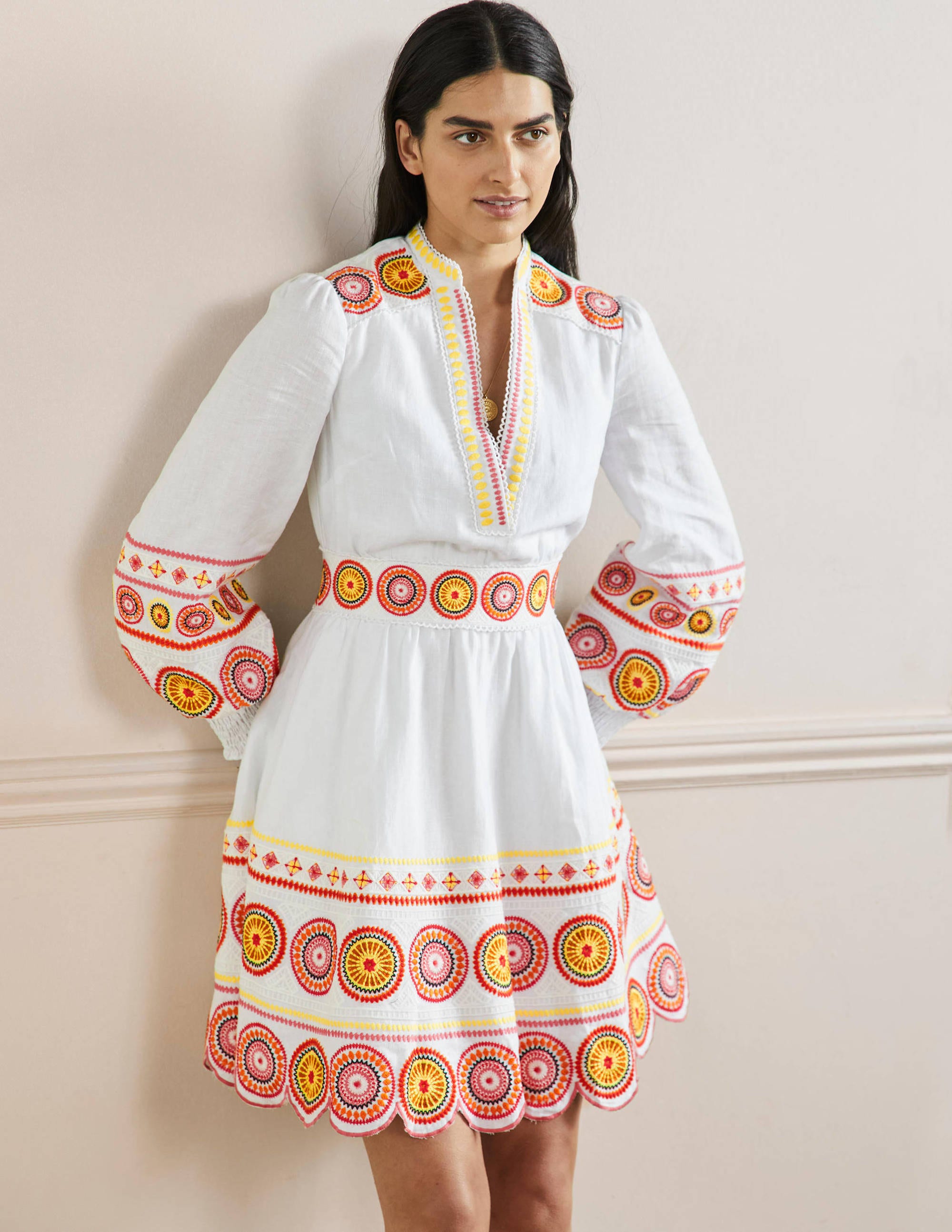 Mini-robe Tamsin brodée IVO Femme Boden, Ivory